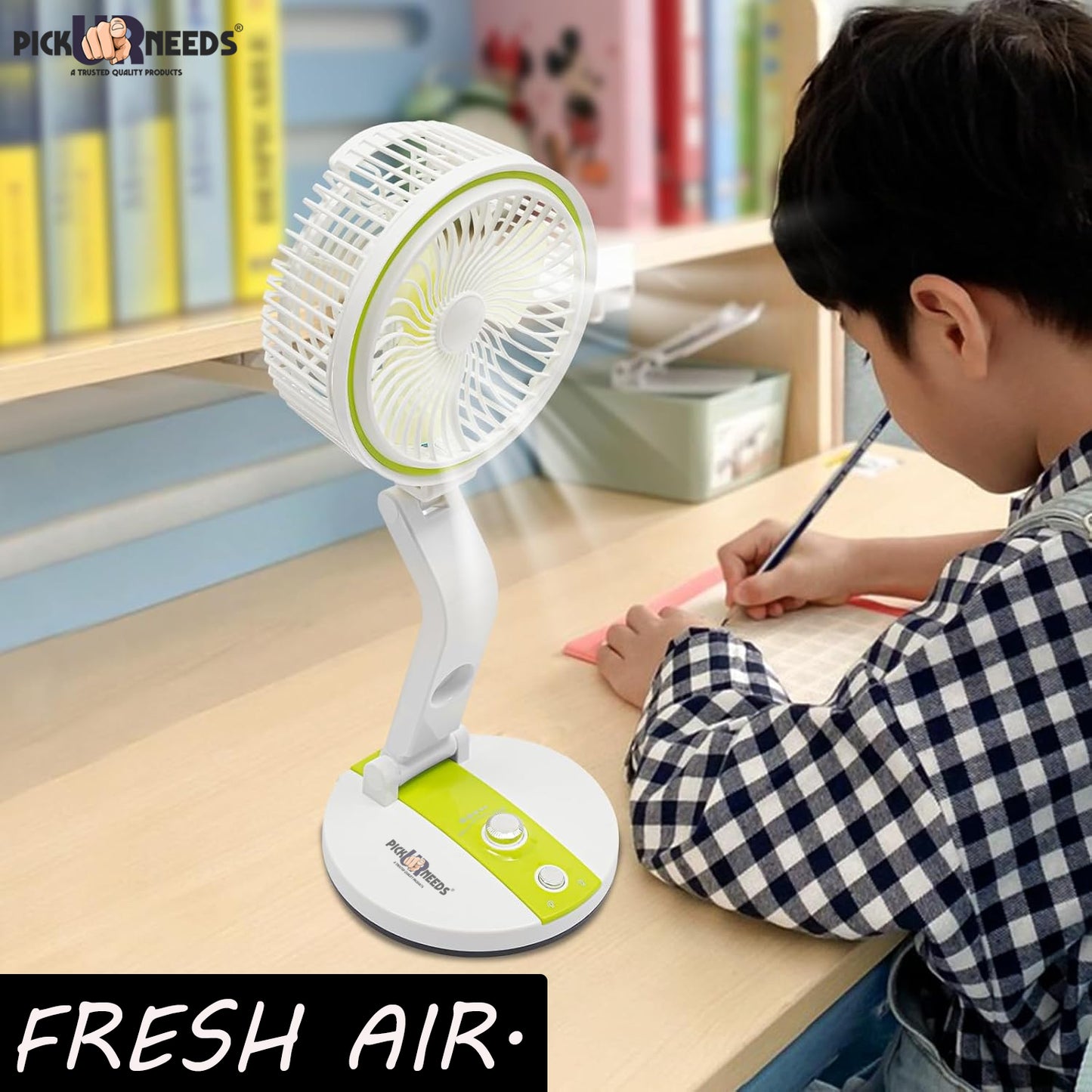 Pick Ur Needs Rechargeable Tabletop Personal Mini USB Rechargeable Desk Fan with LED Light, Camping Fan for Home Office