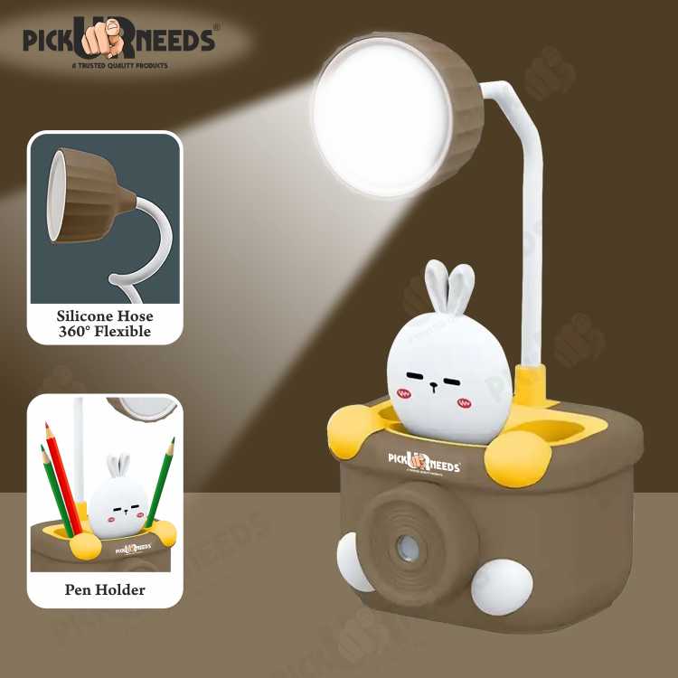 Pick Ur Needs Multi-Functional Study Lamp Desk Lamp with Sharpener and Pen Holder Study Lamp (20 cm, Brown)