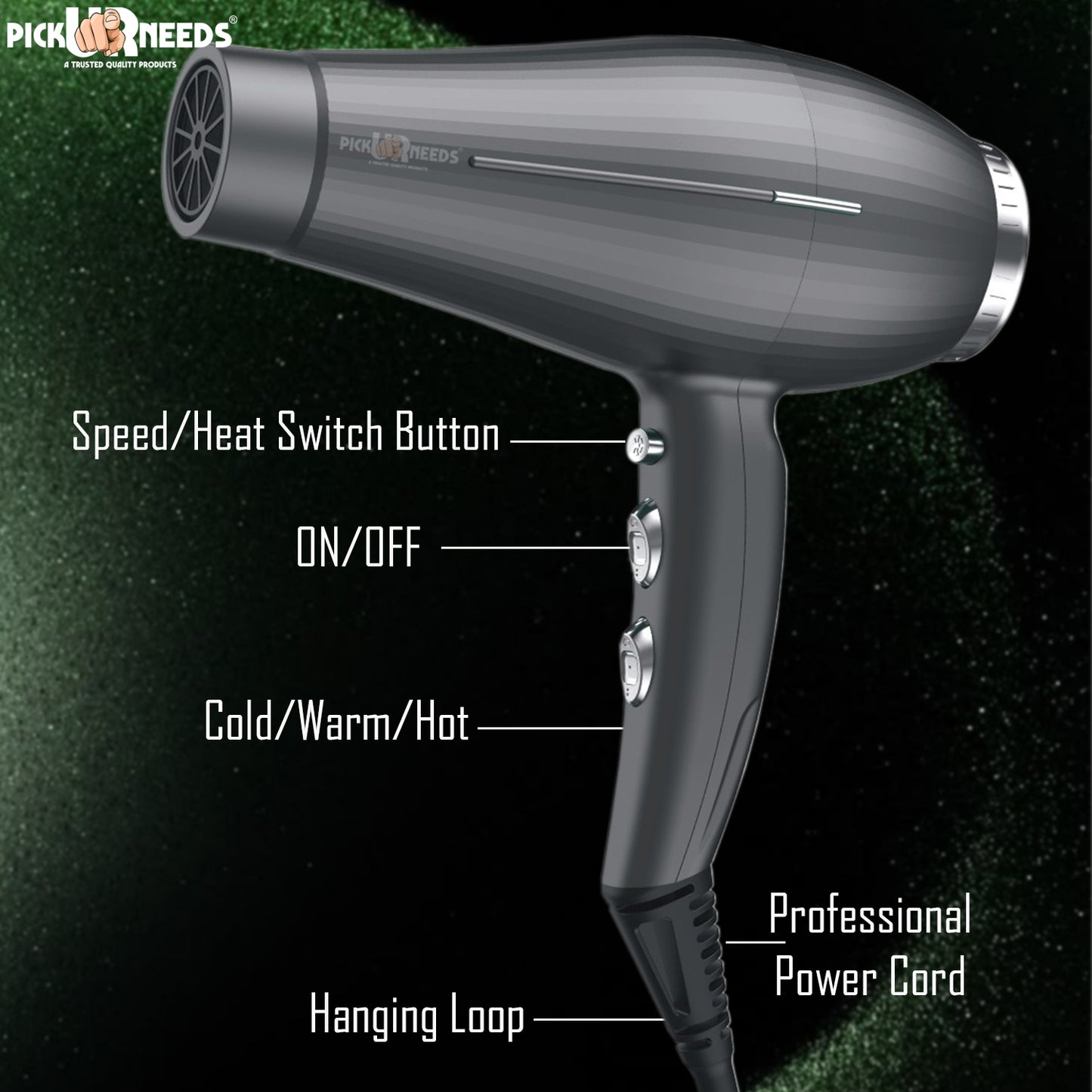 Pick Ur Needs 5000 Watt Professional Hair Dryer With Powerfull Motor 3 Temperature / 2 Speed Hair Dryer (5000 W, Green)