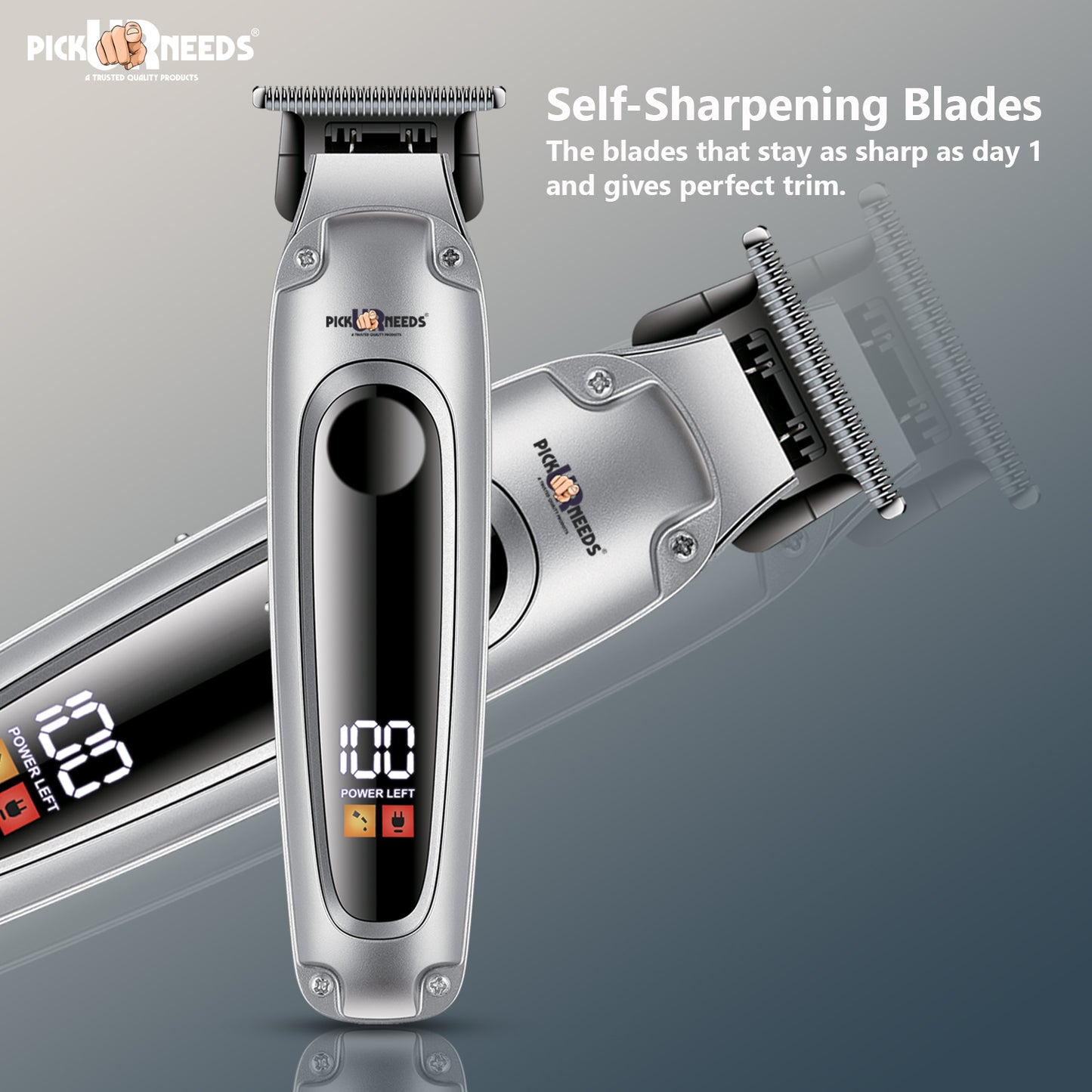 Pick Ur Needs Premium Look Hair Cutting Machine With Smart LED Display 4 In 1 Adjustment Blade Trimmer 150 min Runtime 4 Length Settings (Grey)