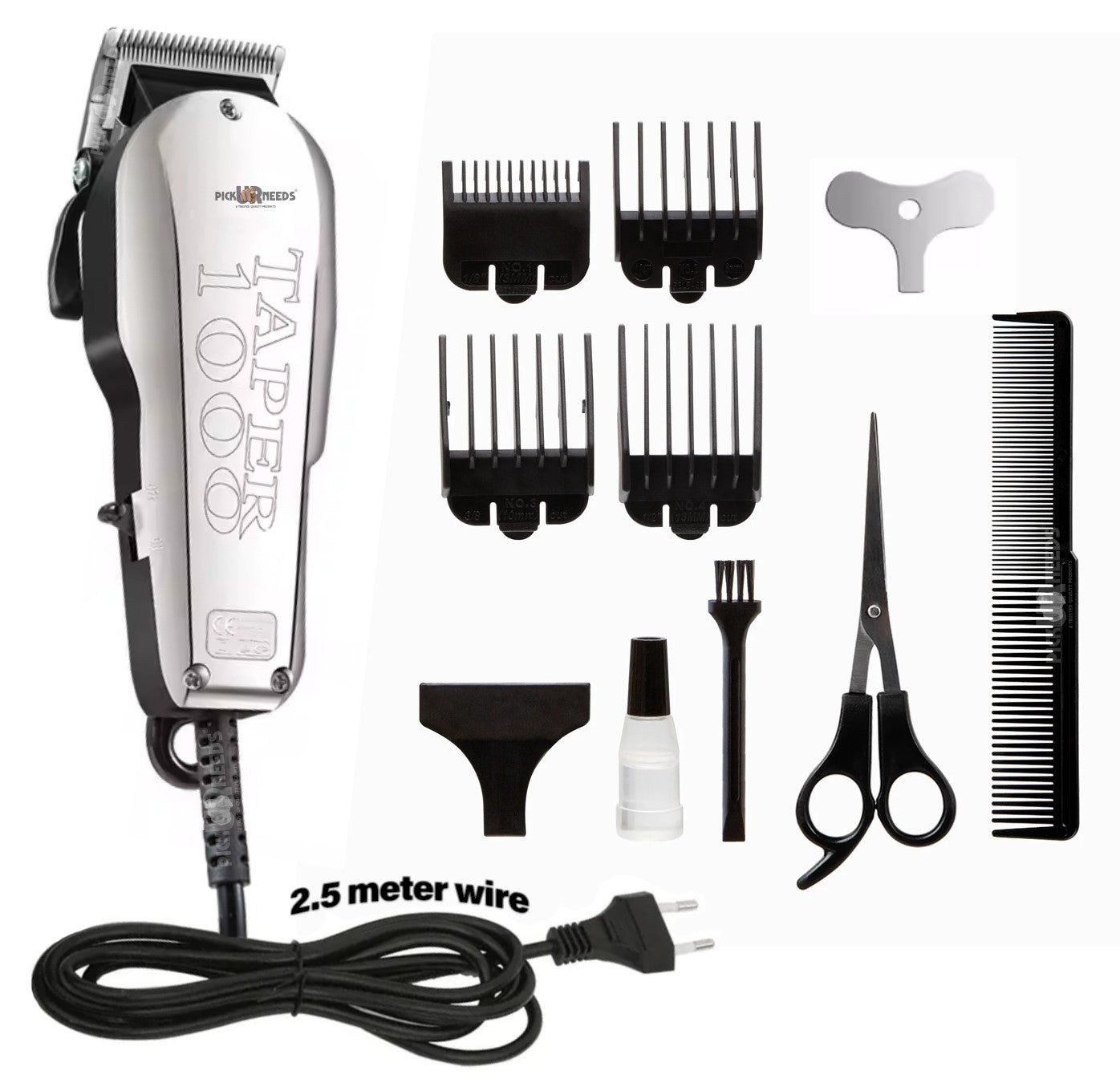 Pick Ur Needs Professional Barber Hair Cutting Machine / Hair Clipper For Men All Attachment Trimmer 0 min Runtime 10 Length Settings (Silver)