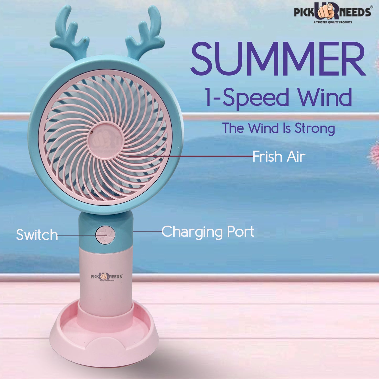 Pick Ur Needs Mini Fan Rechargeable Handheld Fan With Stand USB Charging Fan For Outdoor Usage/Camping/Travelling Mini Pocket Fan
