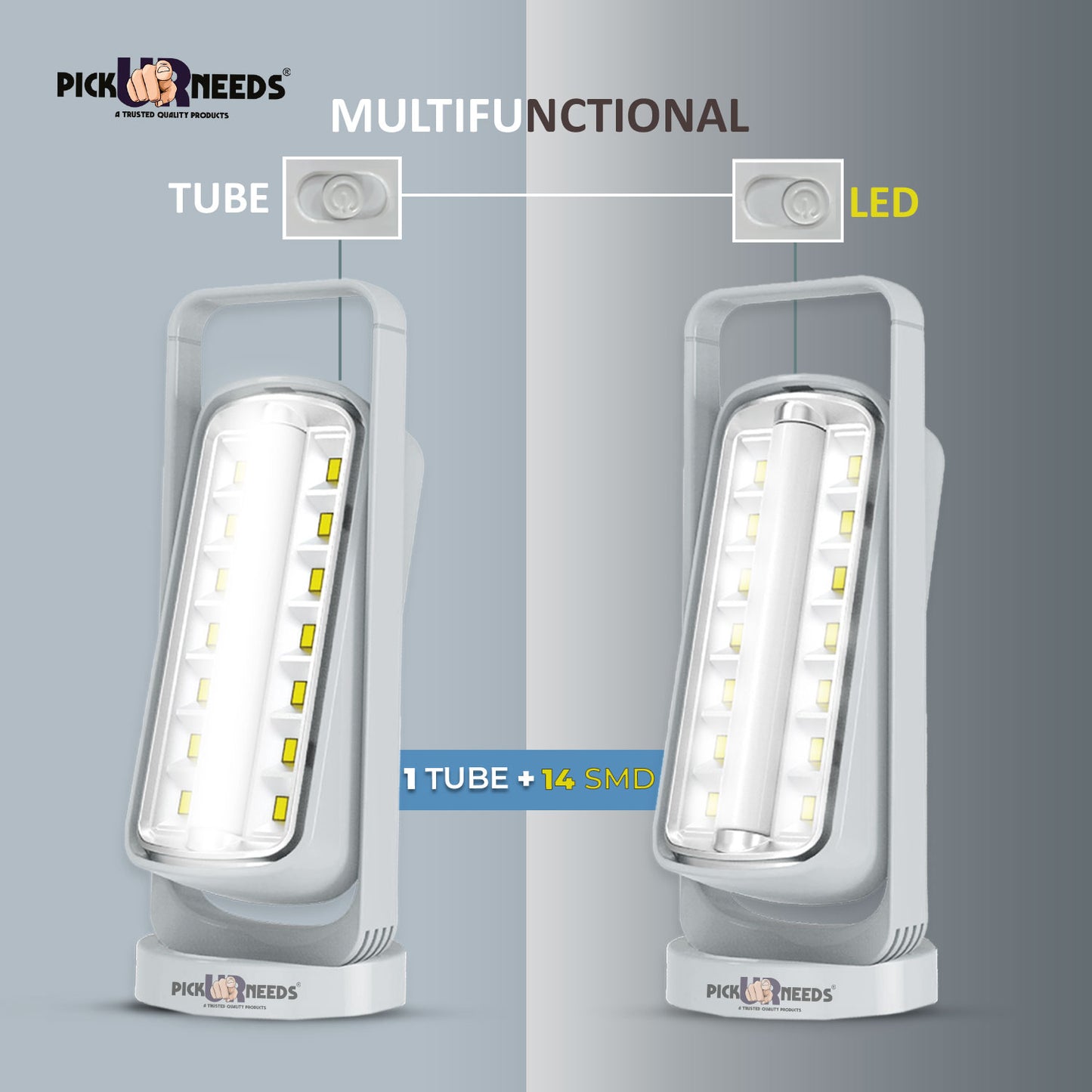 Pick Ur Needs Emergency Rechargeable 14SMD+Tube LED Floor Lantern Lamp Flashlight Torch