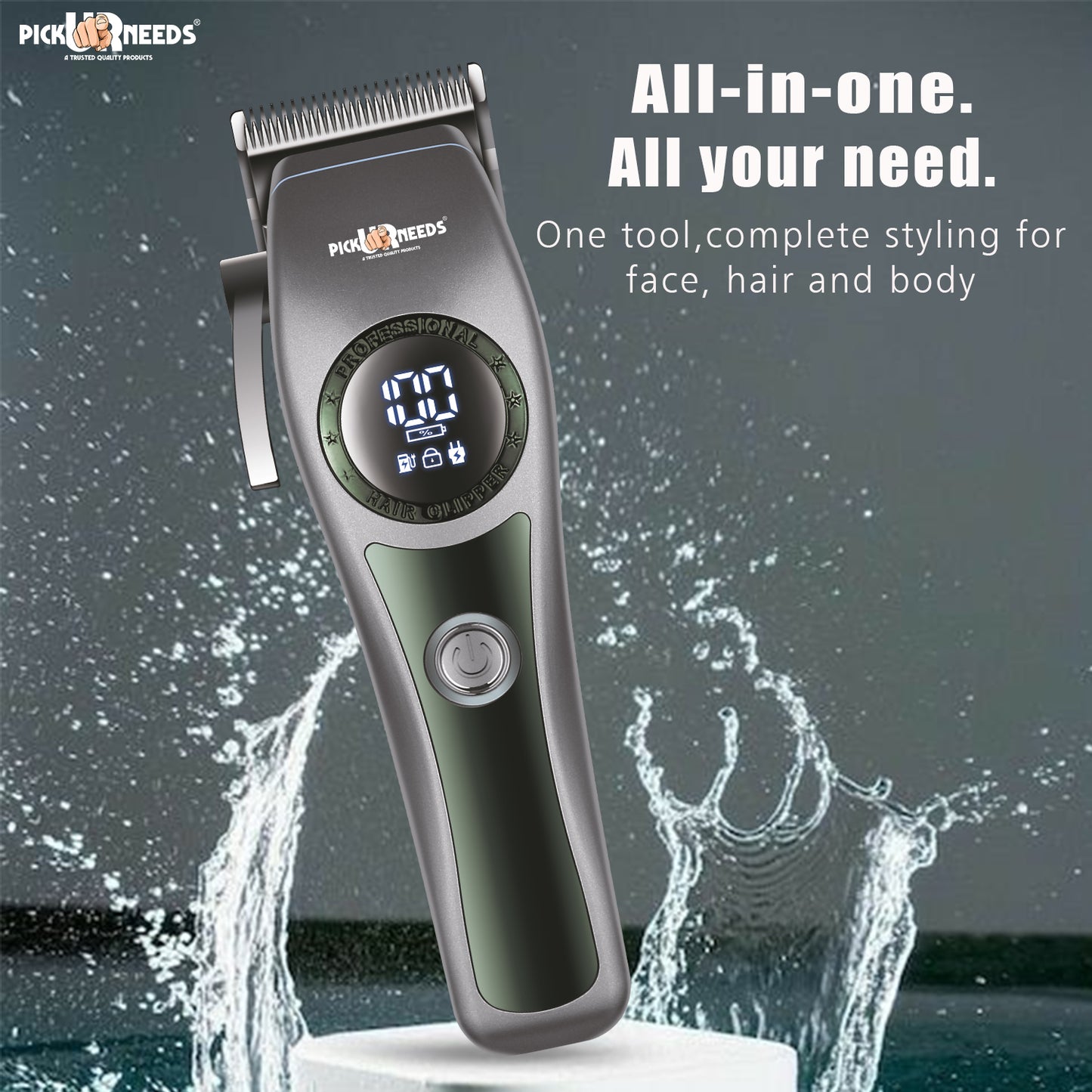 Pick Ur Needs Professional Hair Trimmer / Clipper / Shaver With 4 Adjustment Blades Child Lock Trimmer 180 min Runtime 4 Length Settings (Grey)