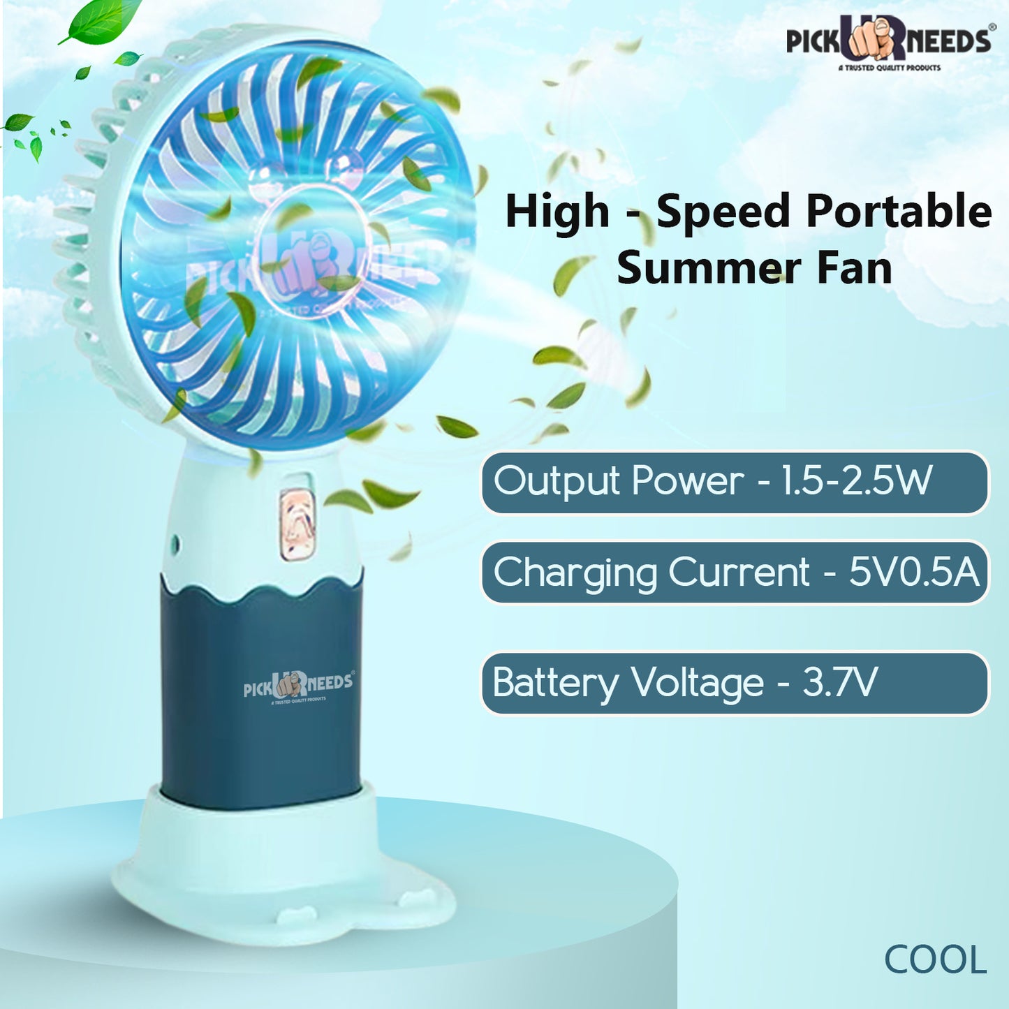 Pick Ur Needs Mini Portable Rechargeable Table Fan With Stand 1 Speed Mode USB Charging Port Hello Summer Mini Handy Fan