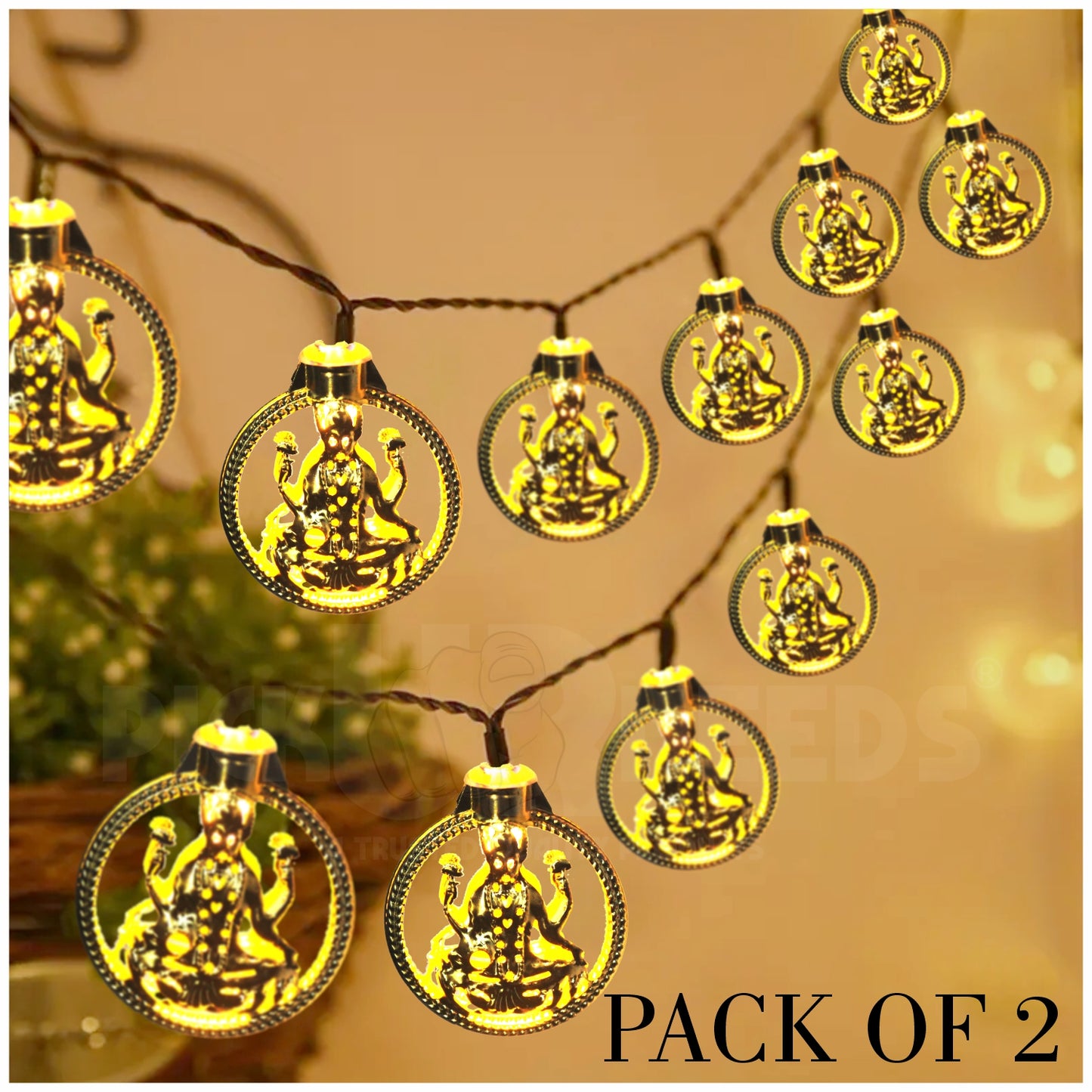 Pick Ur Needs Diwali String Lights Laxmi Ji Metal Hanging Lights, Warm White Round 3D Ceiling Lamp