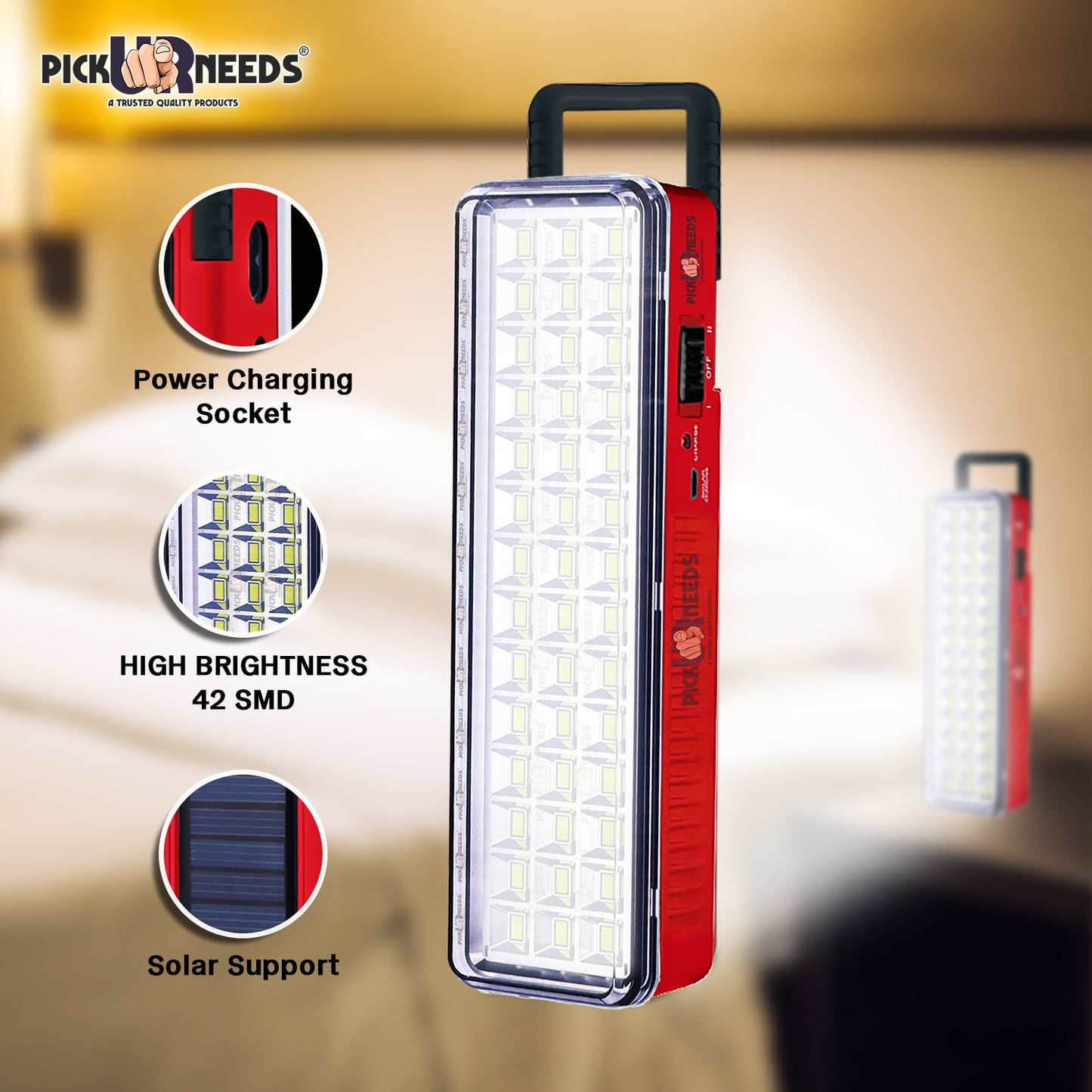 Pick Ur Needs Rechargeable 42 LED Mini Light With InBuilt Solar Panel Emergency Lantern Light