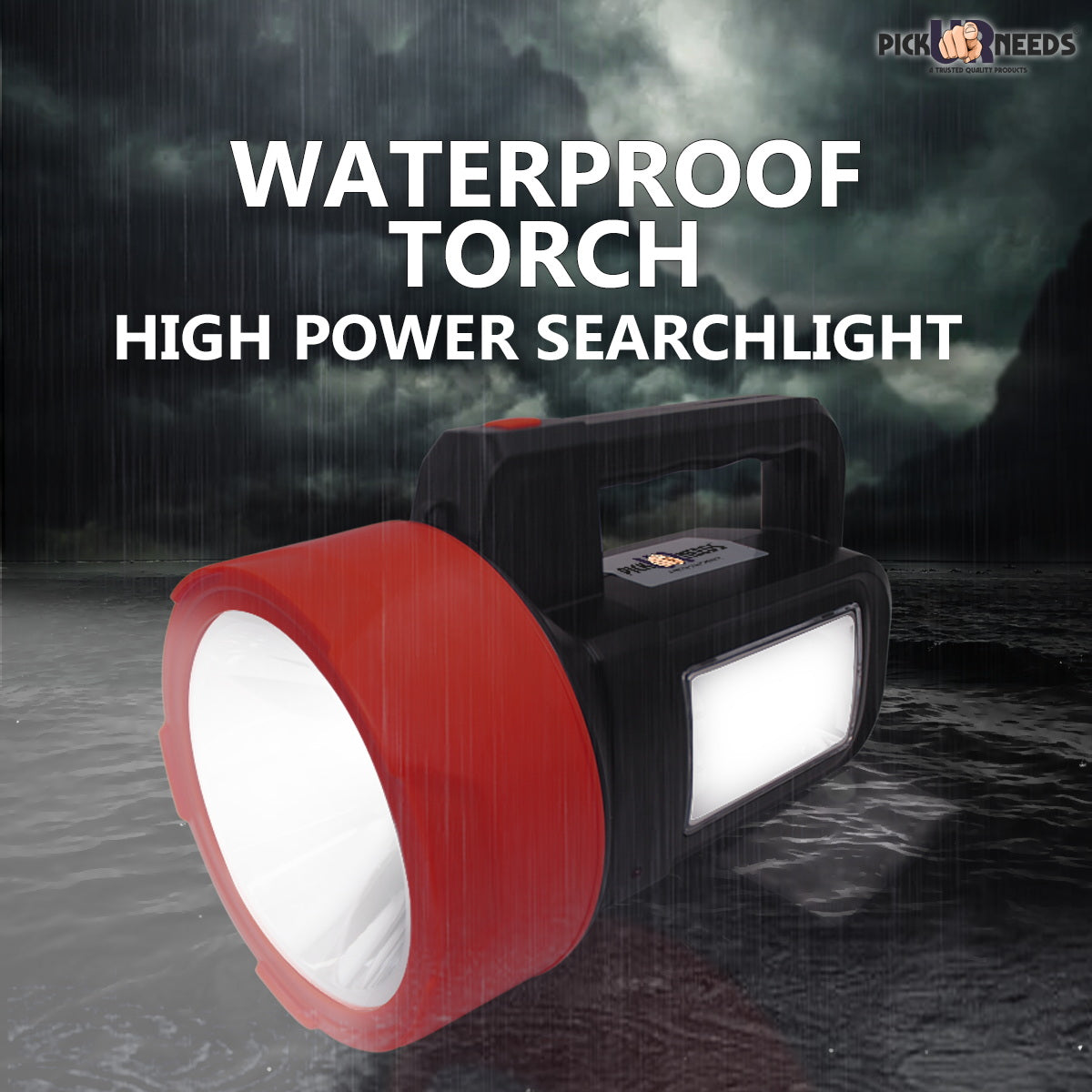 Pick Ur Needs Rechargeable Long Range Light 125W Searchlight with Blinker + Side Light Torch