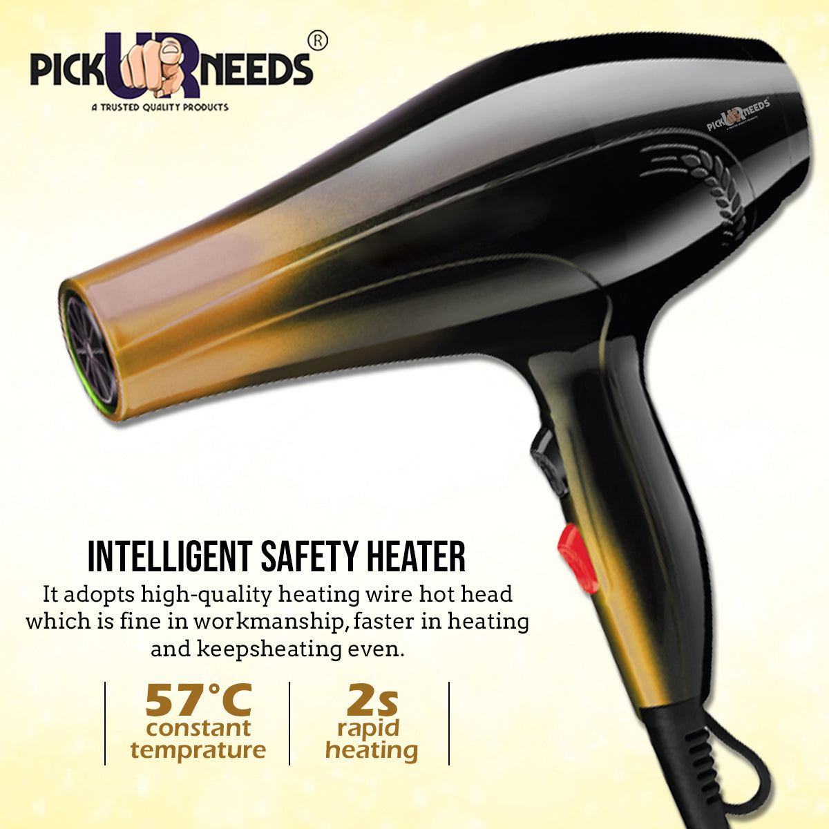 Pick Ur Needs Rocklight 3500watt Powerful Professional Hair Dryer Styling Tools Hot/Cold Wind With Air Collecting Nozzle(Mix Color) Hair Dryer (3500 W, Multicolor)