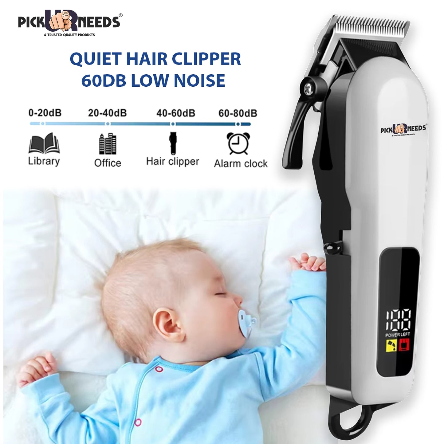 Professional Rechargeable Pick Ur Needs Hair Clipper / Trimmer For Men With LED Smart Display Trimmer 180 min Runtime 8 Length Settings (White)