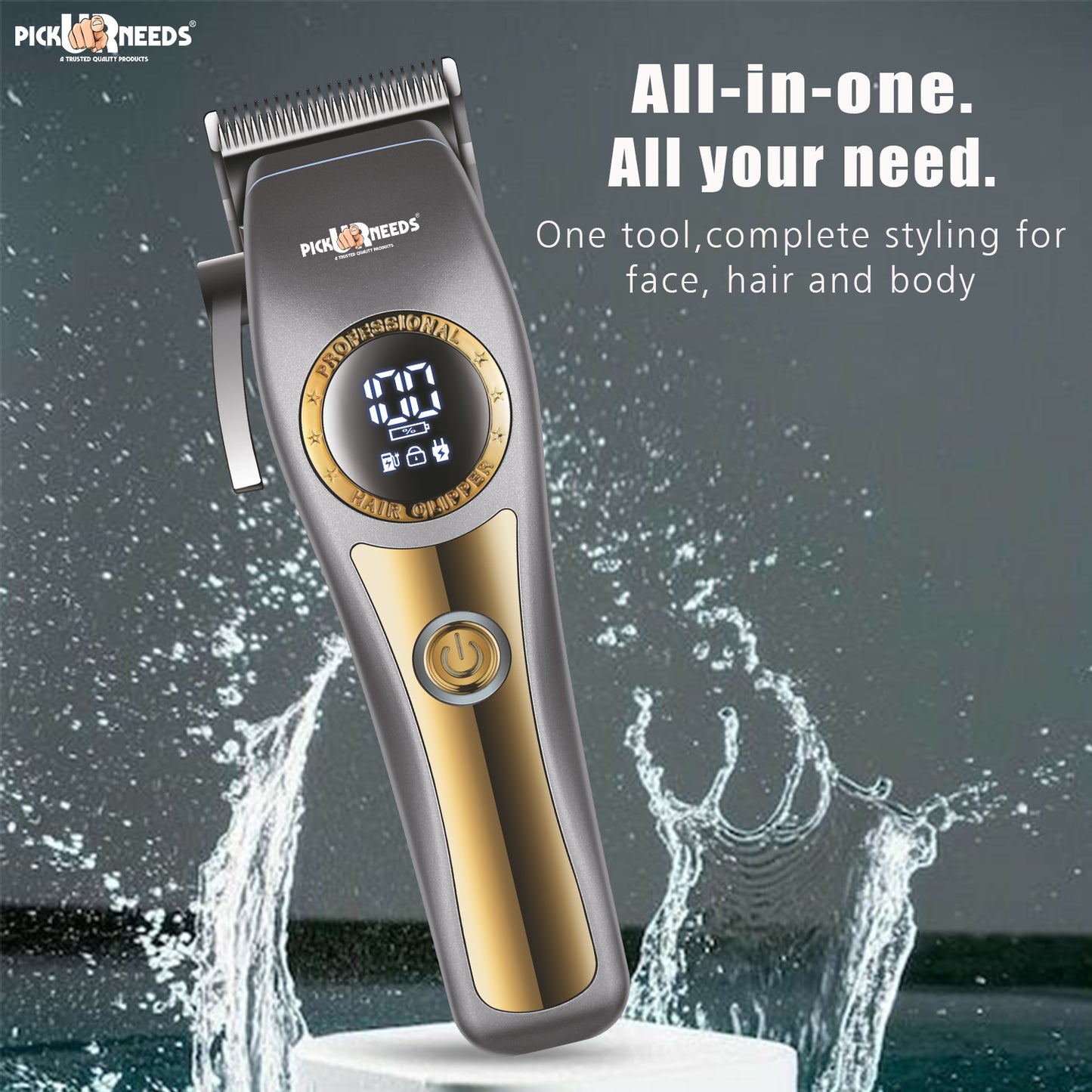 Pick Ur Needs Professional Hair Trimmer / Clipper / Shaver With 4 Adjustment Blades Child Lock Trimmer 180 min Runtime 4 Length Settings (Grey)
