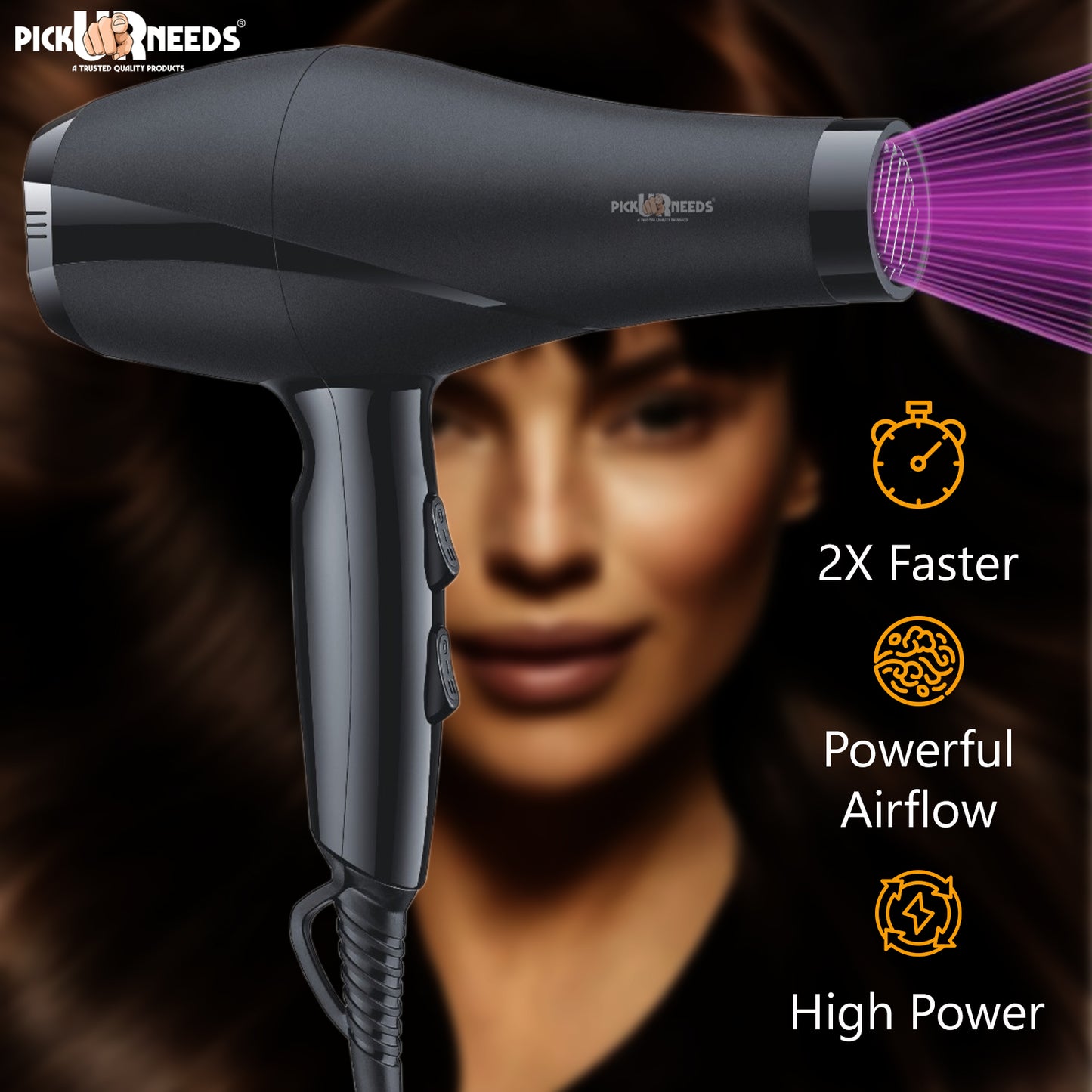 Pick Ur Needs Professional Hair Dryer With Overheat Protection 2 Speed / 3 Temperature Setting Hair Dryer (5000 W, Black)