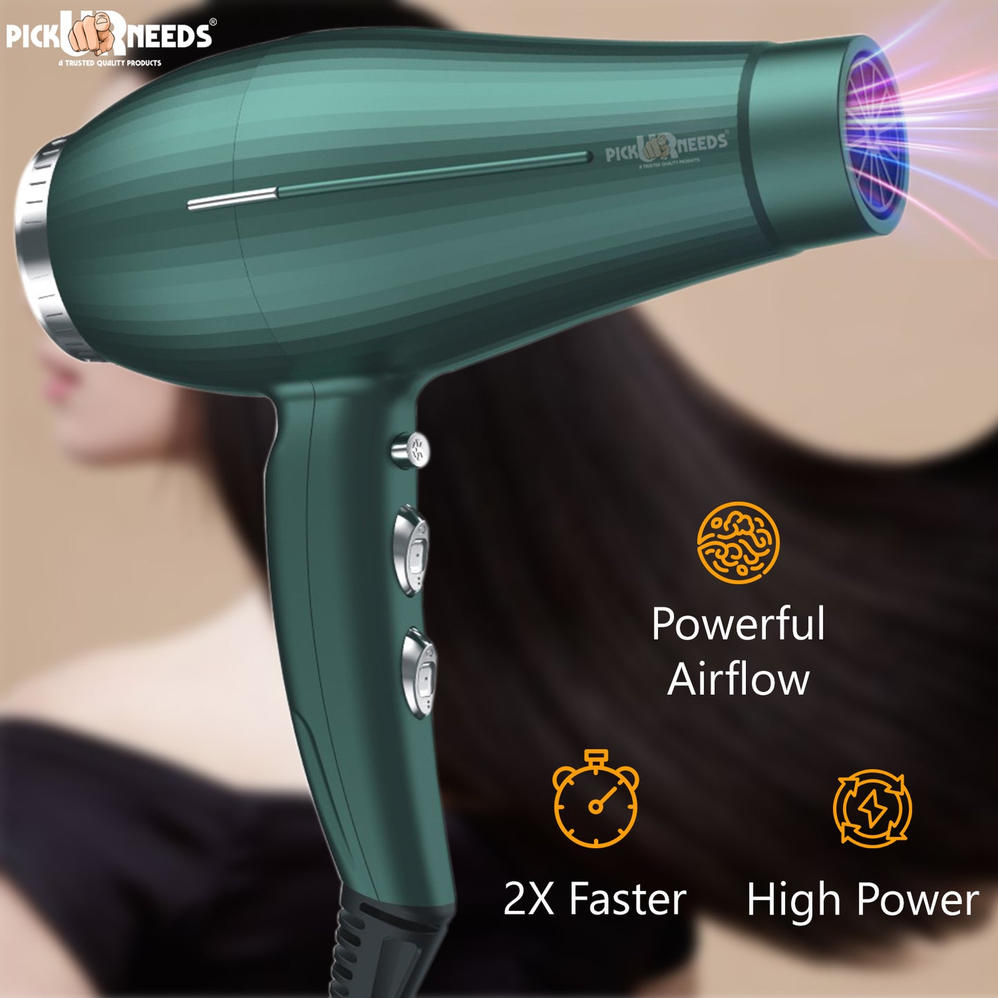 Pick Ur Needs 5000 Watt Professional Hair Dryer With Powerfull Motor 3 Temperature / 2 Speed Hair Dryer (5000 W, Green)