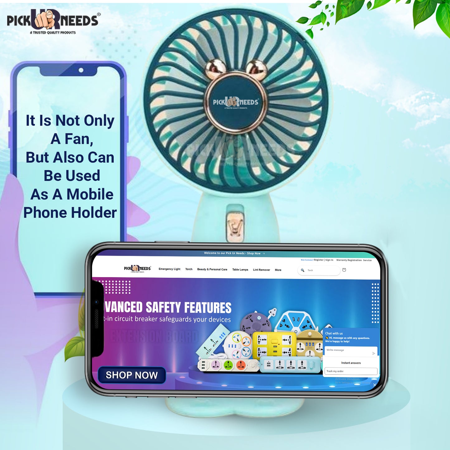 Pick Ur Needs Mini Portable Rechargeable Table Fan With Stand 1 Speed Mode USB Charging Port Hello Summer Mini Handy Fan
