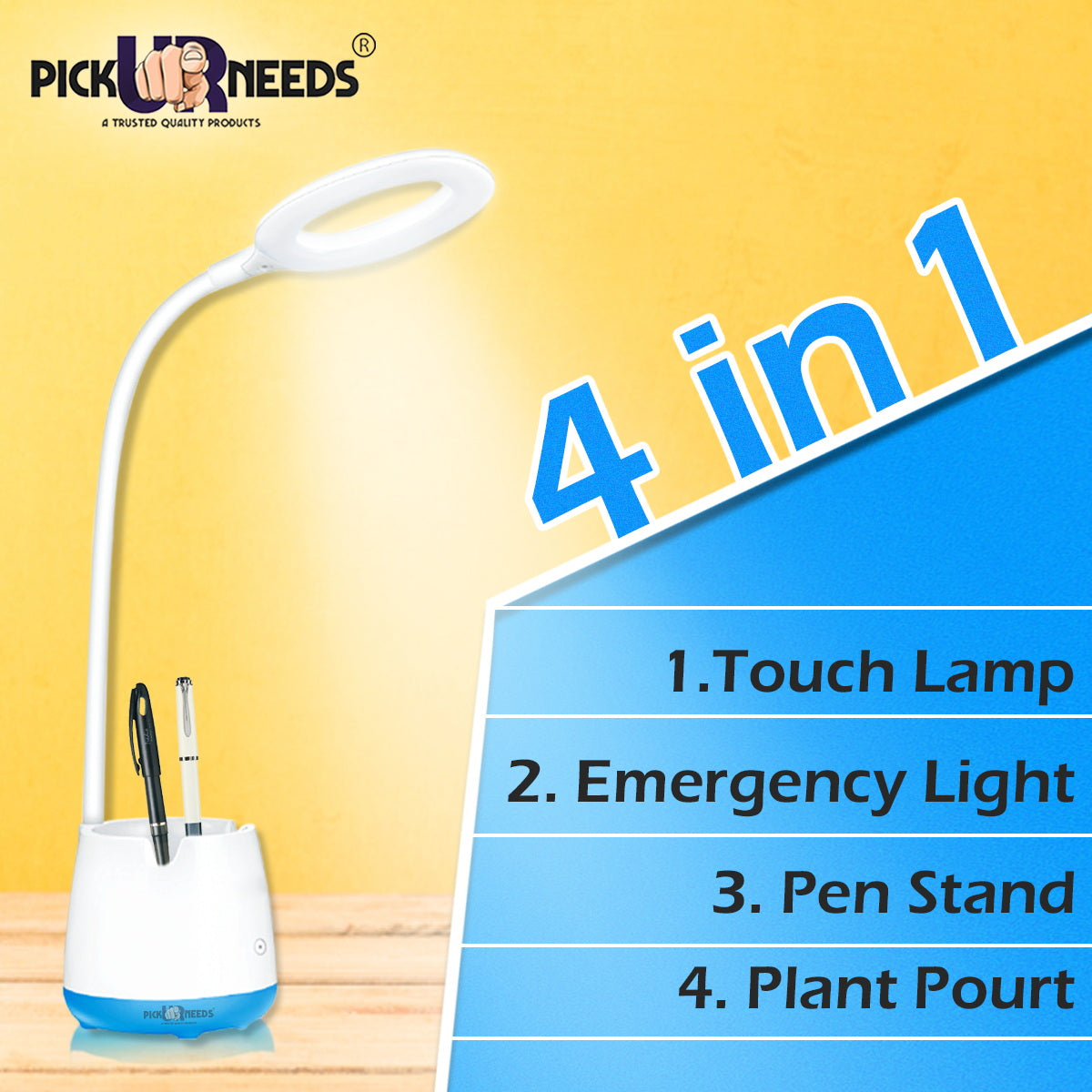 Pick Ur Needs Rocklight Touch On/Off Switch LED Desk Lamp/Student Study Reading/Learning Dimmer/Brightener Rechargeable Led Table Lamps(Multicolor) Study Lamp (32 cm, White)