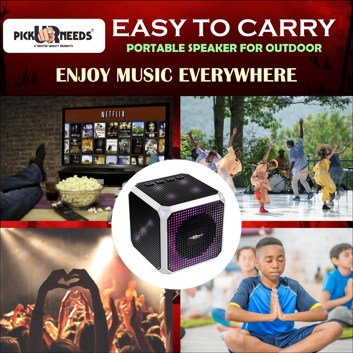 Pick Ur Needs Wireless Speaker Dice Desgin With RGB Party Light USB / TF Card / FM Support TWS 10 W Bluetooth Speaker (Black, 5.0 Channel)