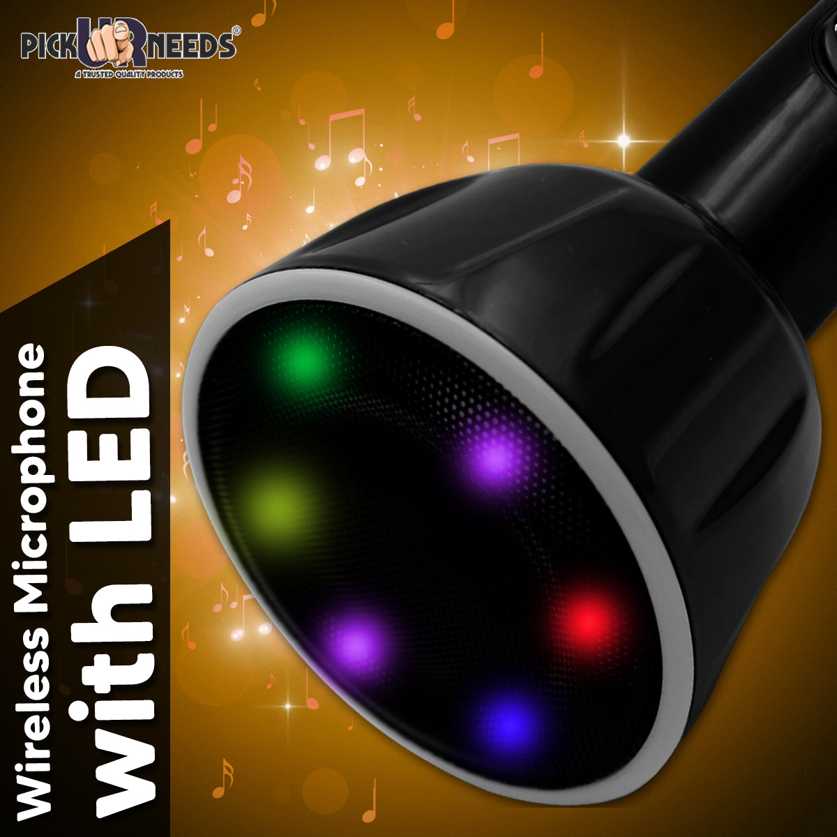 Pick Ur Needs Superier Quality With LED Wireless Bluetooth Microphone Connection Player Speaker 2-in1 With Recording + USB+FM Microphone (Pink)