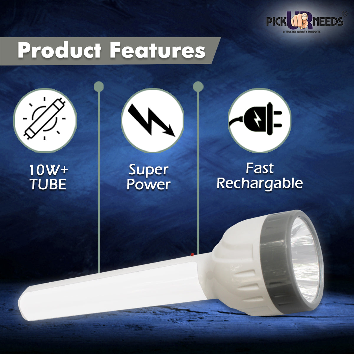 Pick Ur Needs Long Emergency Rechargeable LED 2 in 1 Long Range Search Torch Light 25 Watt With Dual Battery