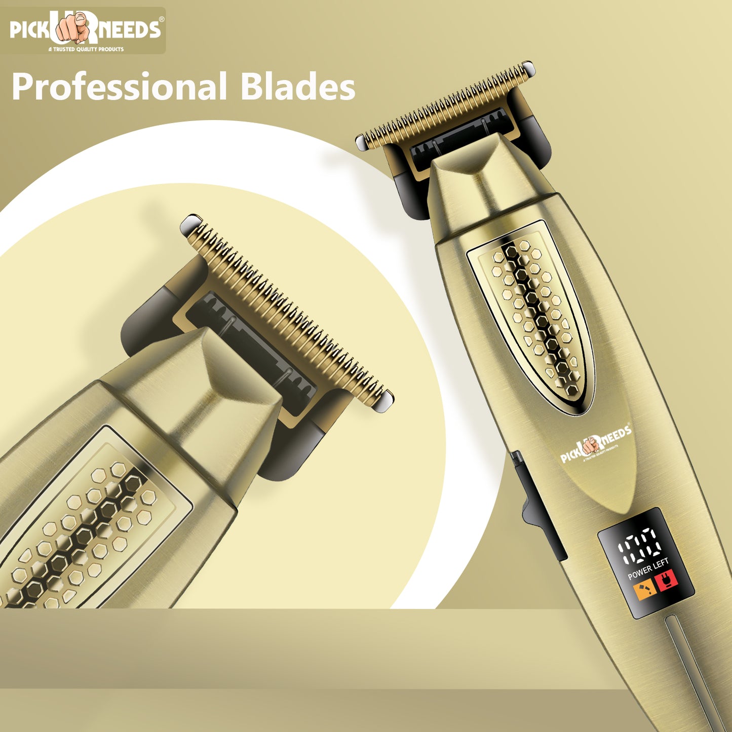 Pick Ur Needs Stylish Premium Design Hair Trimmer 180 min Runtime 3 Length Settings (Gold)