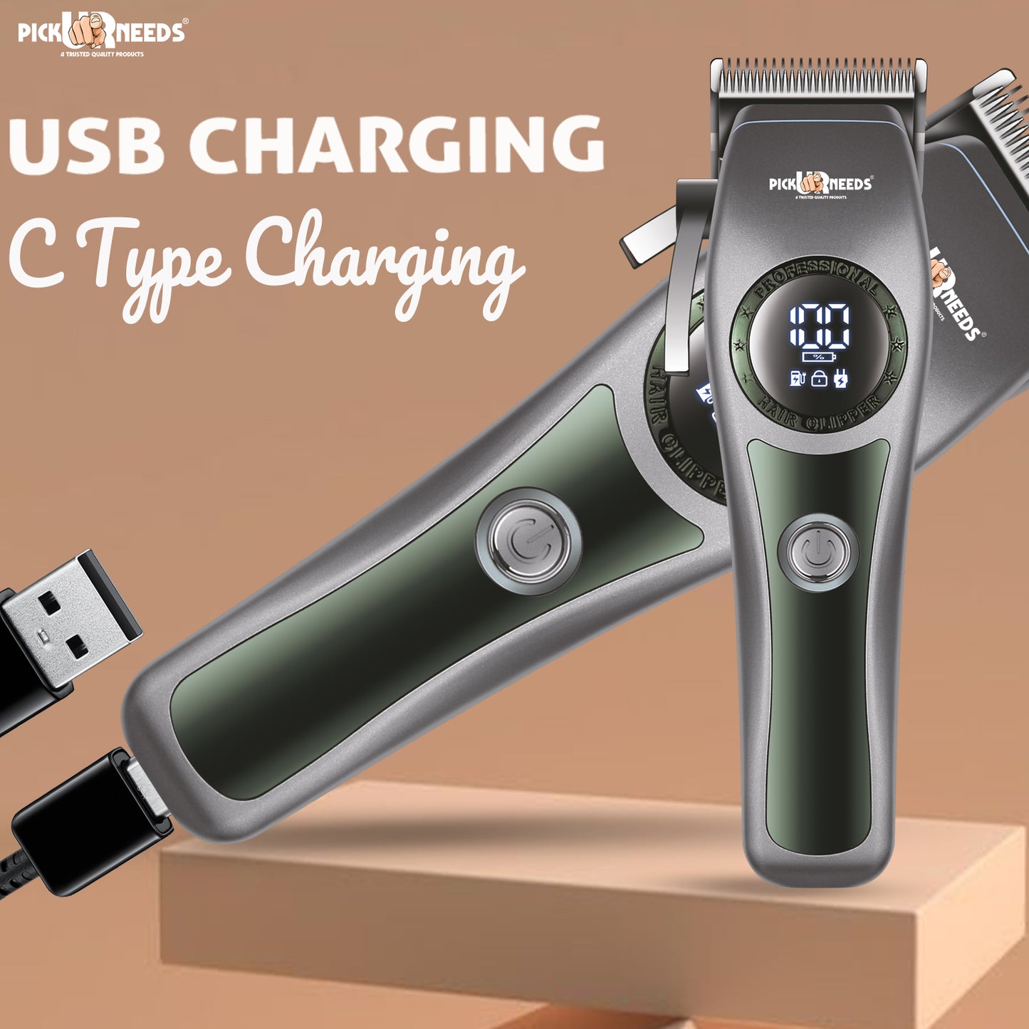 Pick Ur Needs Professional Hair Trimmer / Clipper / Shaver With 4 Adjustment Blades Child Lock Trimmer 180 min Runtime 4 Length Settings (Grey)
