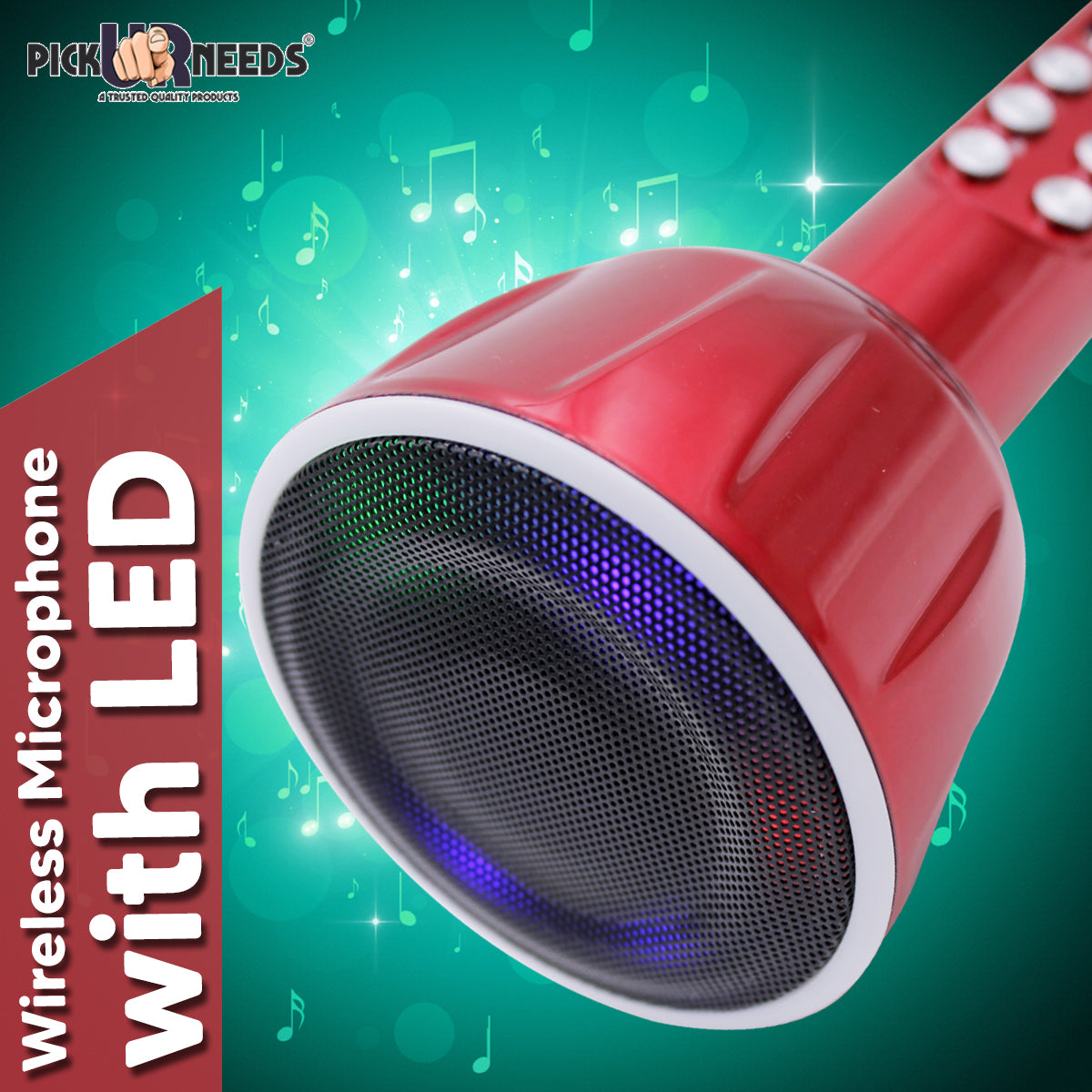 Pick Ur Needs Superier Quality With LED Wireless Bluetooth Microphone Connection Player Speaker 2-in1 With Recording + USB+FM Microphone (Pink)