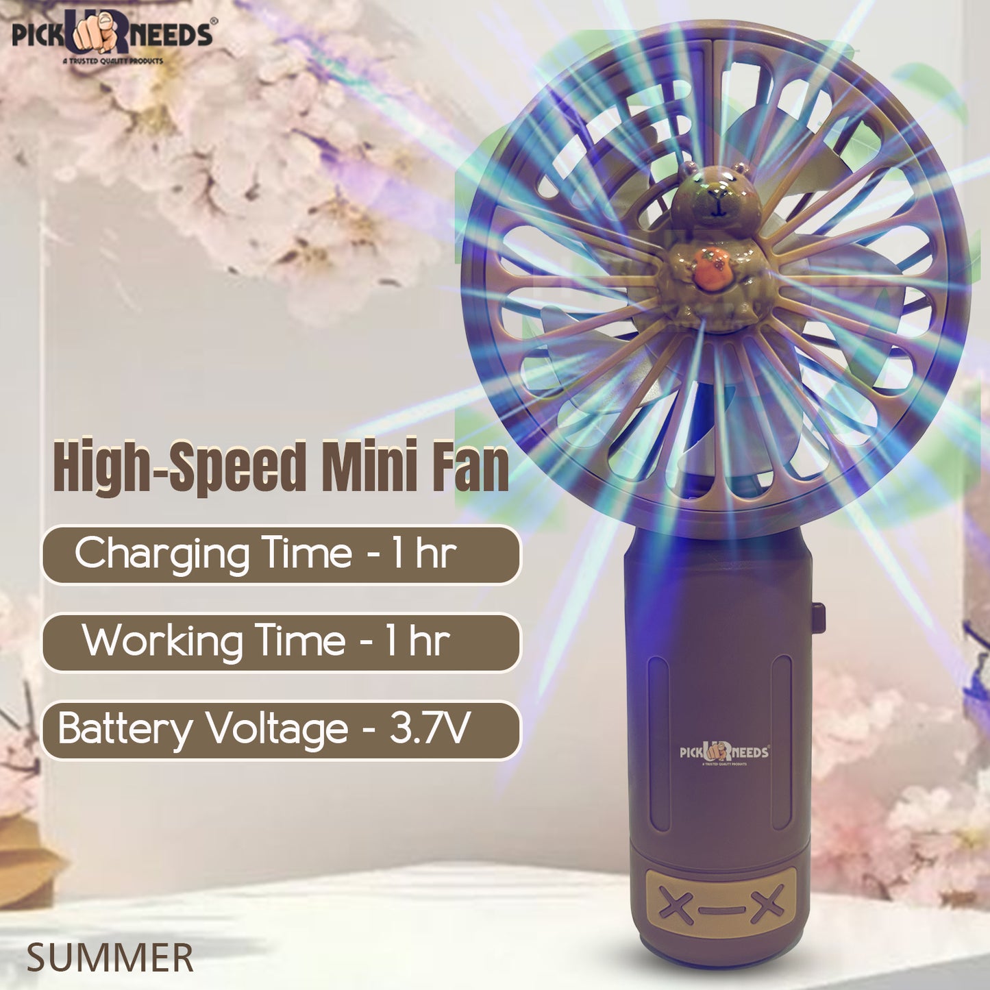 Pick Ur Needs Mini Fan For Home/Travel/Office/Hand Fan Rechargeable Battery Teddy Design Mini Portable Fan