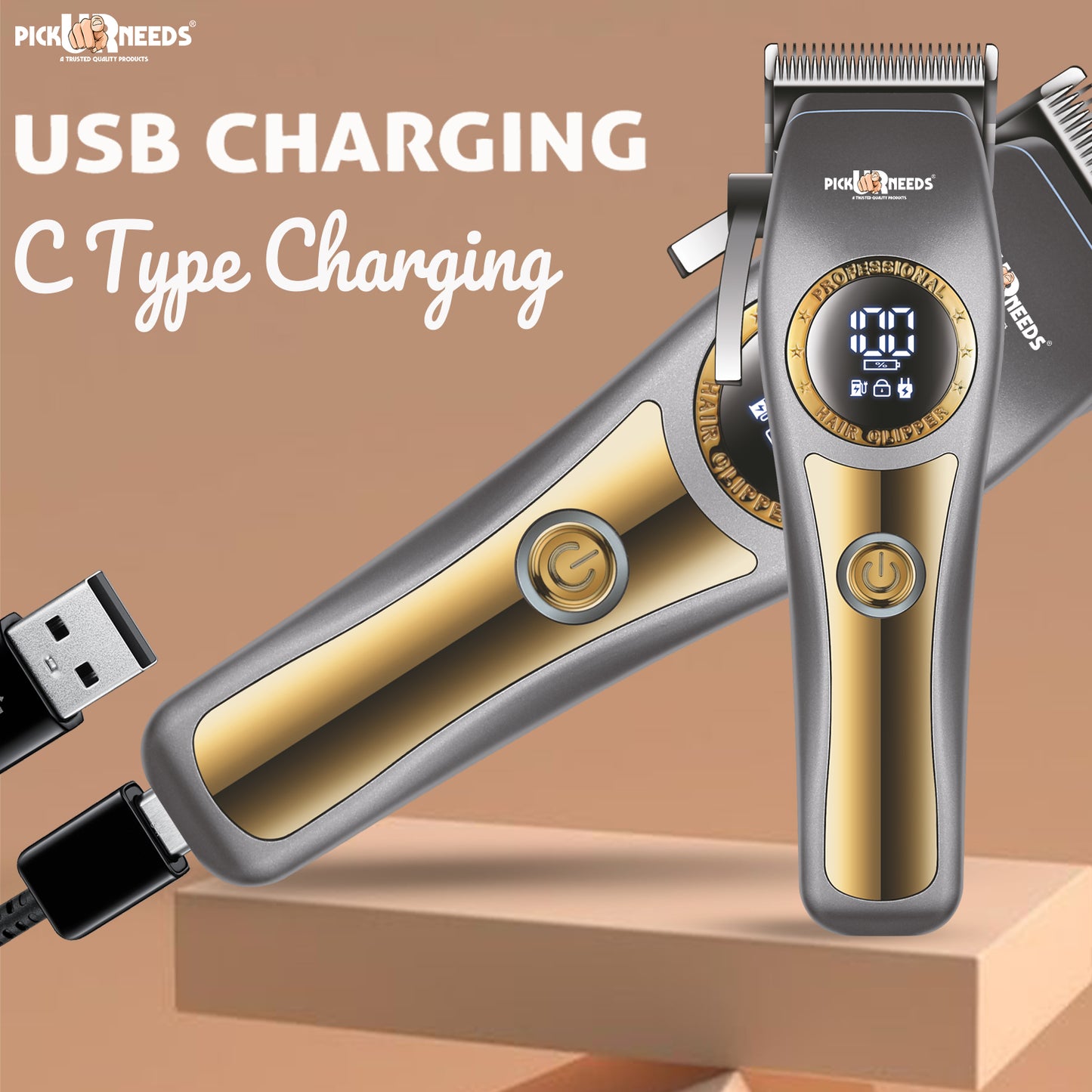 Pick Ur Needs Professional Hair Trimmer / Clipper / Shaver With 4 Adjustment Blades Child Lock Trimmer 180 min Runtime 4 Length Settings (Grey)