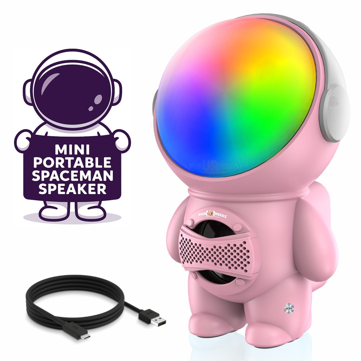 Pick Ur Needs Astronaut Portable Wireless Mini DJ Bluetooth Speaker with Dynamic Thunder Sound, 6.8W HiFi Bass, LED Lights, 1200mAh Battery, USB/TF Card Playback