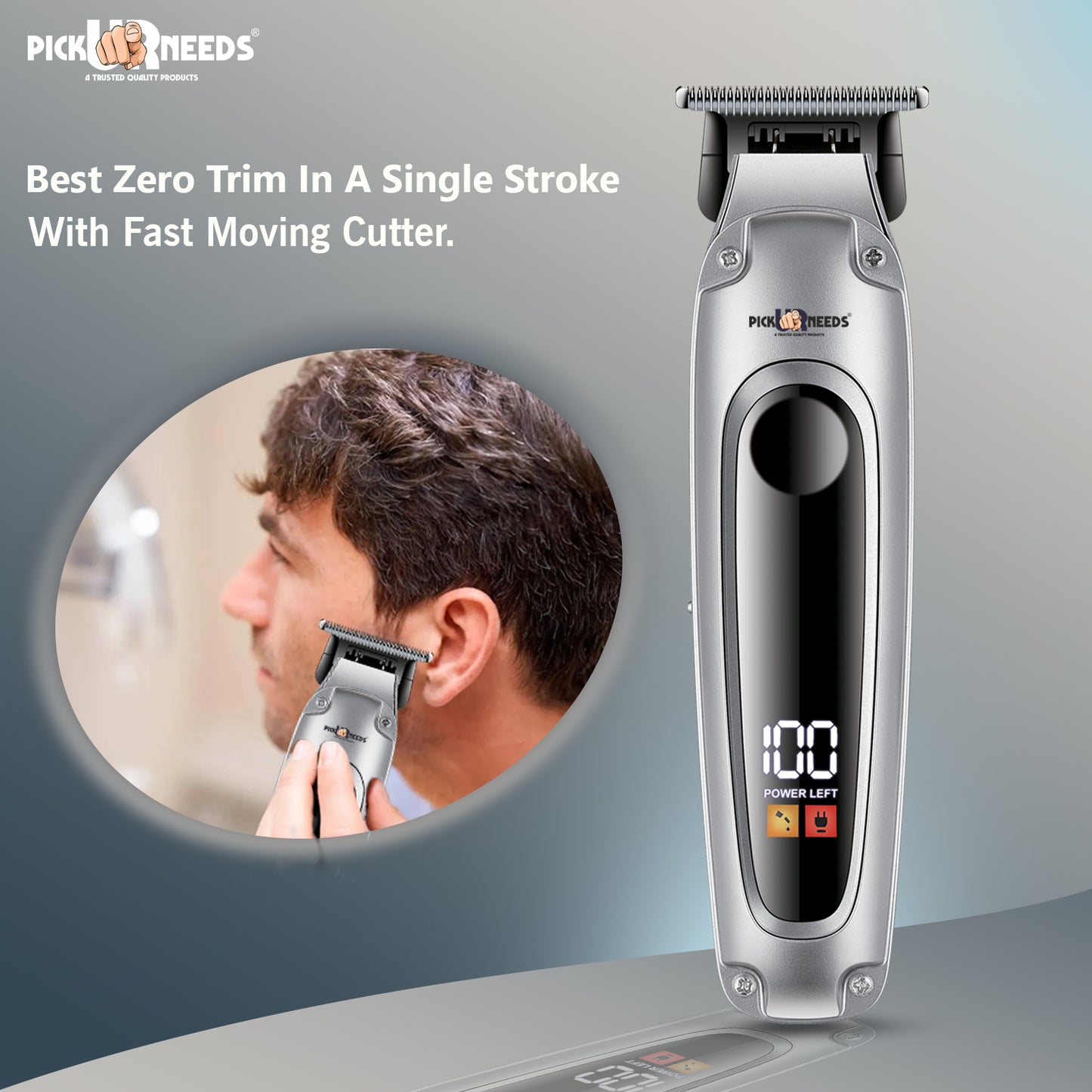 Pick Ur Needs Premium Look Hair Cutting Machine With Smart LED Display 4 In 1 Adjustment Blade Trimmer 150 min Runtime 4 Length Settings (Grey)