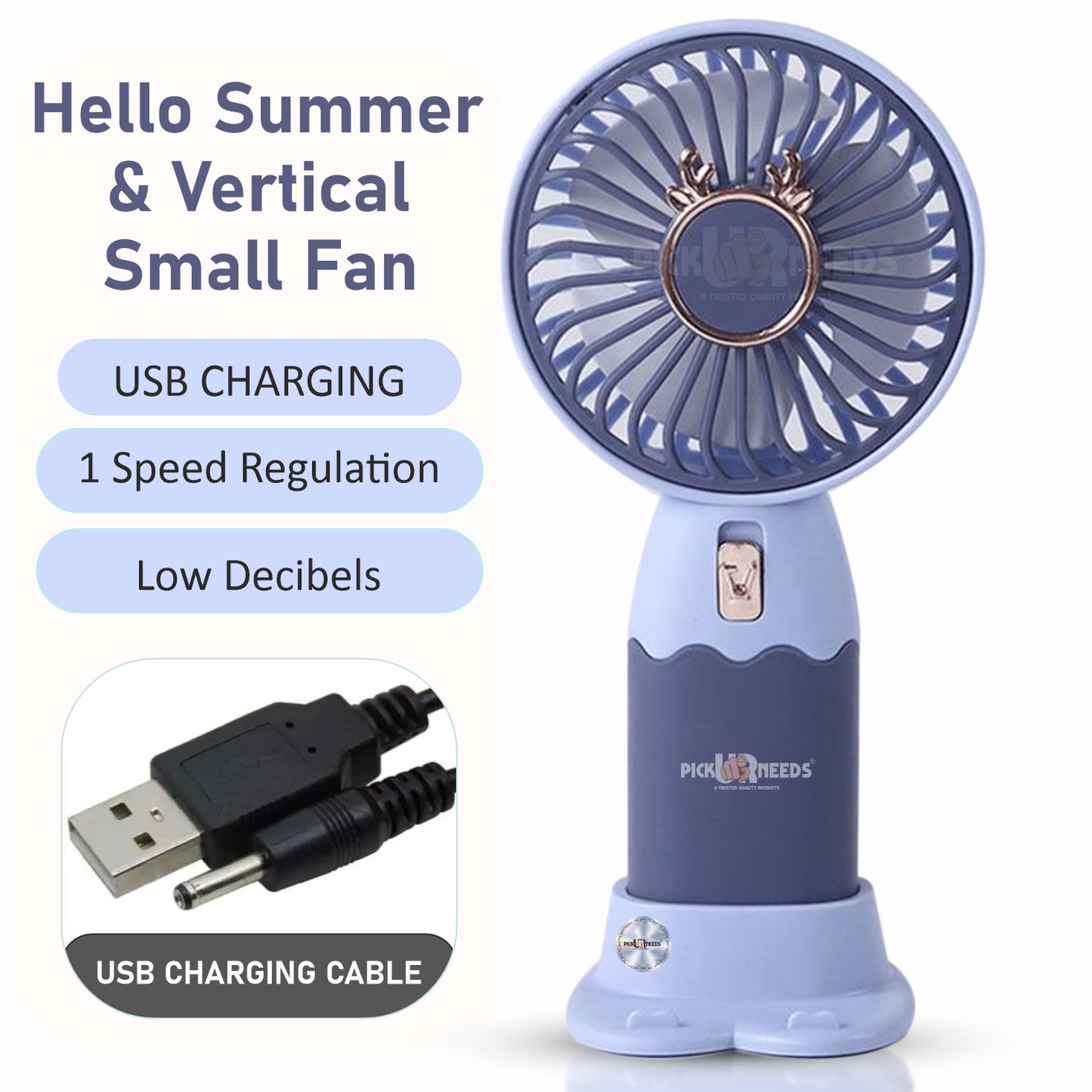 Pick Ur Needs Mini Portable Rechargeable Table Fan With Stand 1 Speed Mode USB Charging Port Hello Summer Mini Handy Fan