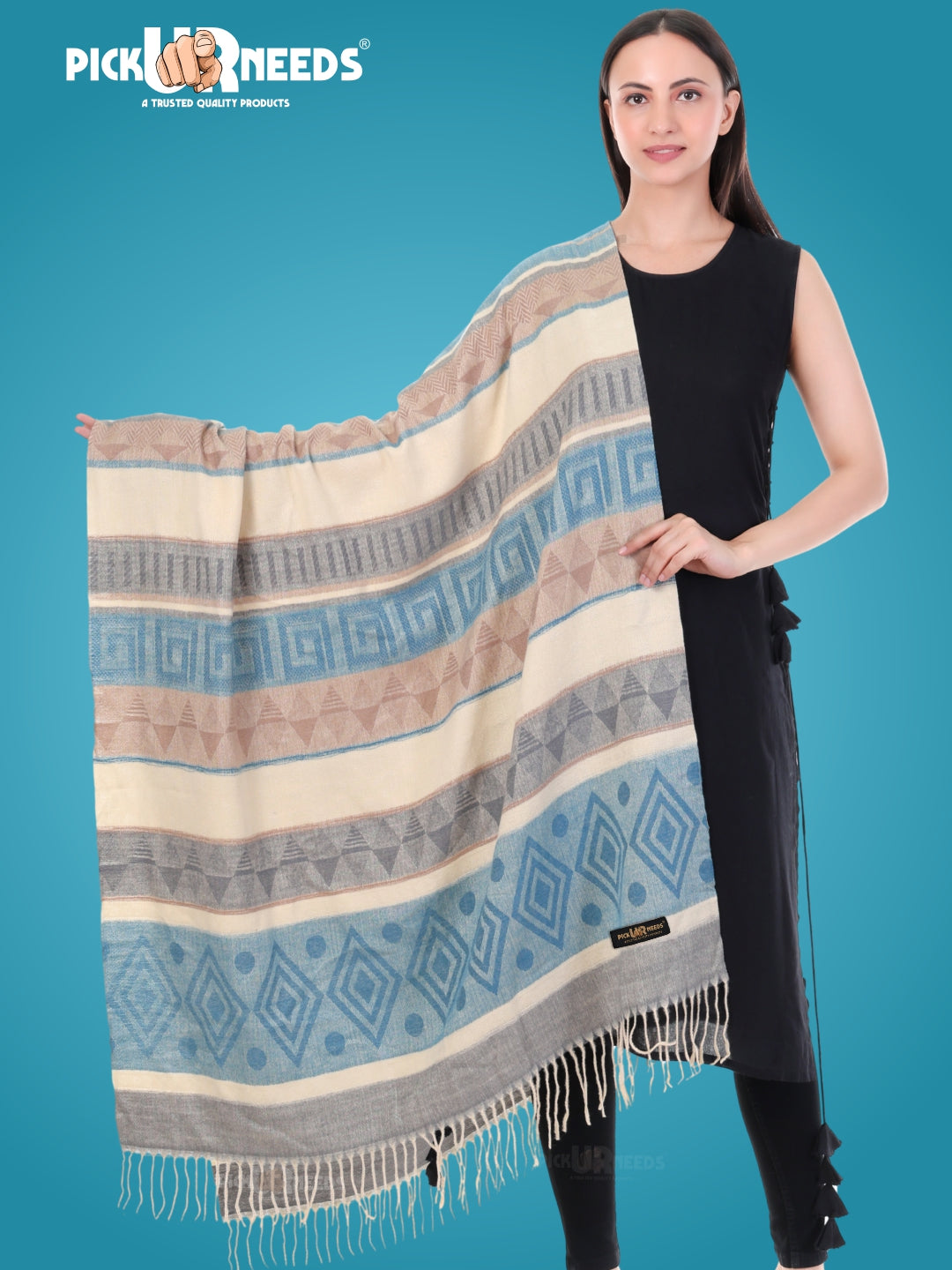Pick Ur Needs Premium Winter Woolen Shawl for Women  Soft & Warm Ethnic Design Stole with Tassels  Stylish Warm Wrap for Winter & Parties