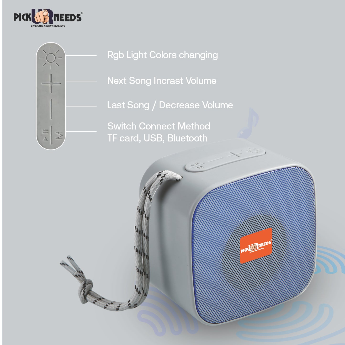 Pick Ur Needs Portable Wireless Speaker With RGB Light TF Card / USB Device / FM Radio Support 5 W Bluetooth Speaker (Black, 5.0 Channel)