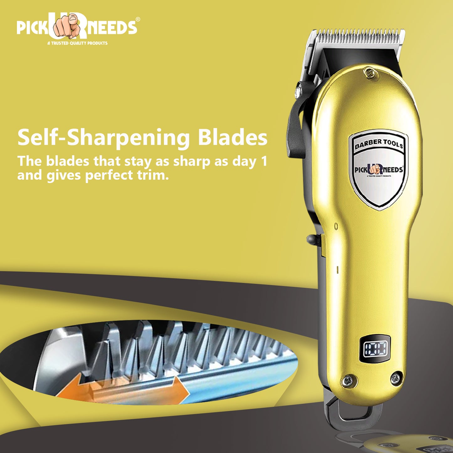 Professional Pick Ur Needs Rechargeable Hair Trimmer/Shaver With Smart LED 8 In 1 Blade Barber Trimmer 180 min Runtime 8 Length Settings (Gold)