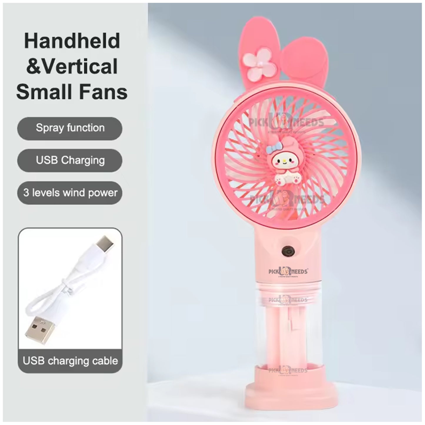 Pick Ur Needs Rechargeable Mini Handheld Fan With Water Spray Portable Fan USB Charging Port 3 mm 5 Blade Table Fan (White , Blue | Pack of 1)