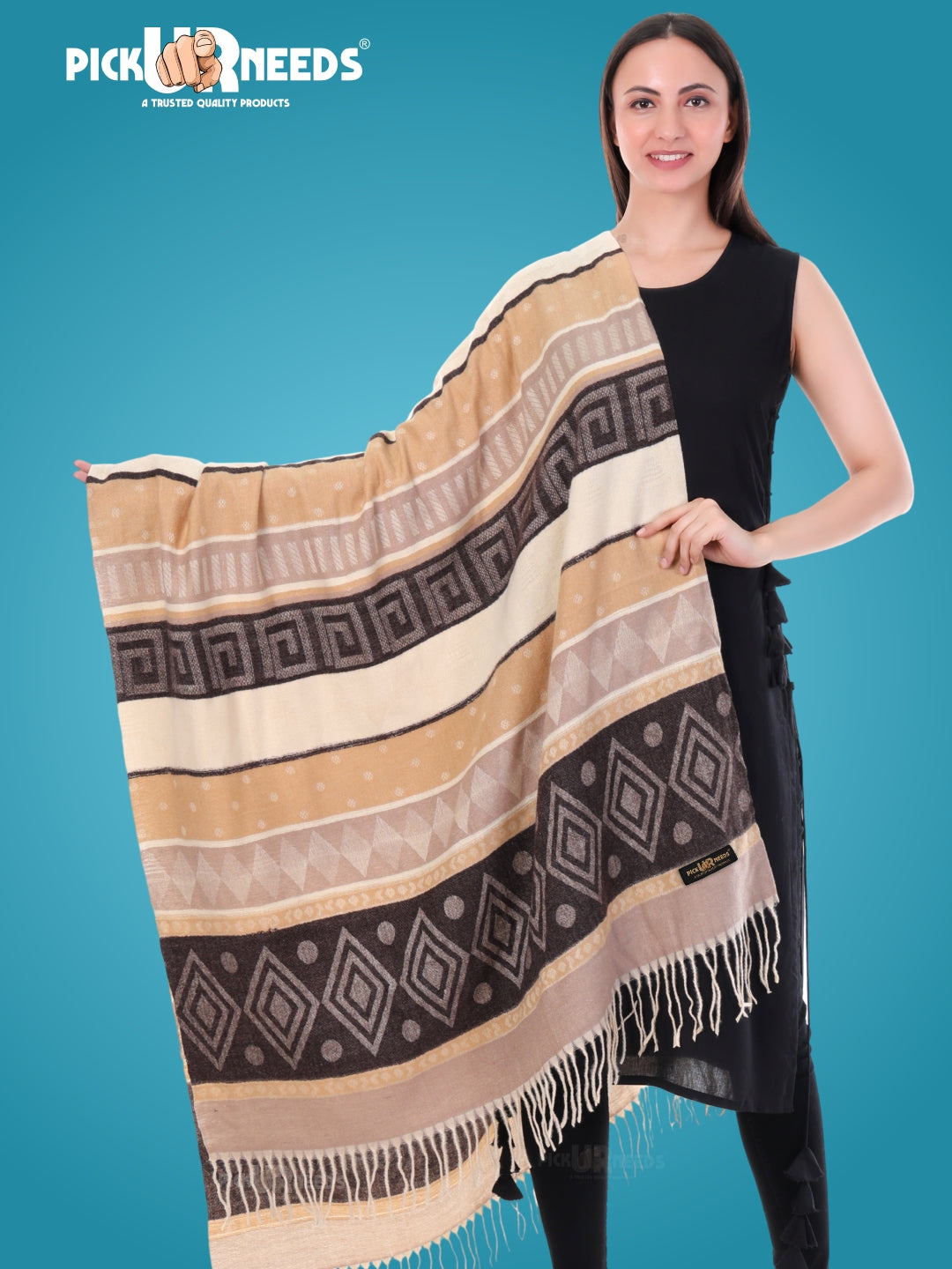 Pick Ur Needs Premium Winter Woolen Shawl for Women  Soft & Warm Ethnic Design Stole with Tassels  Stylish Warm Wrap for Winter & Parties