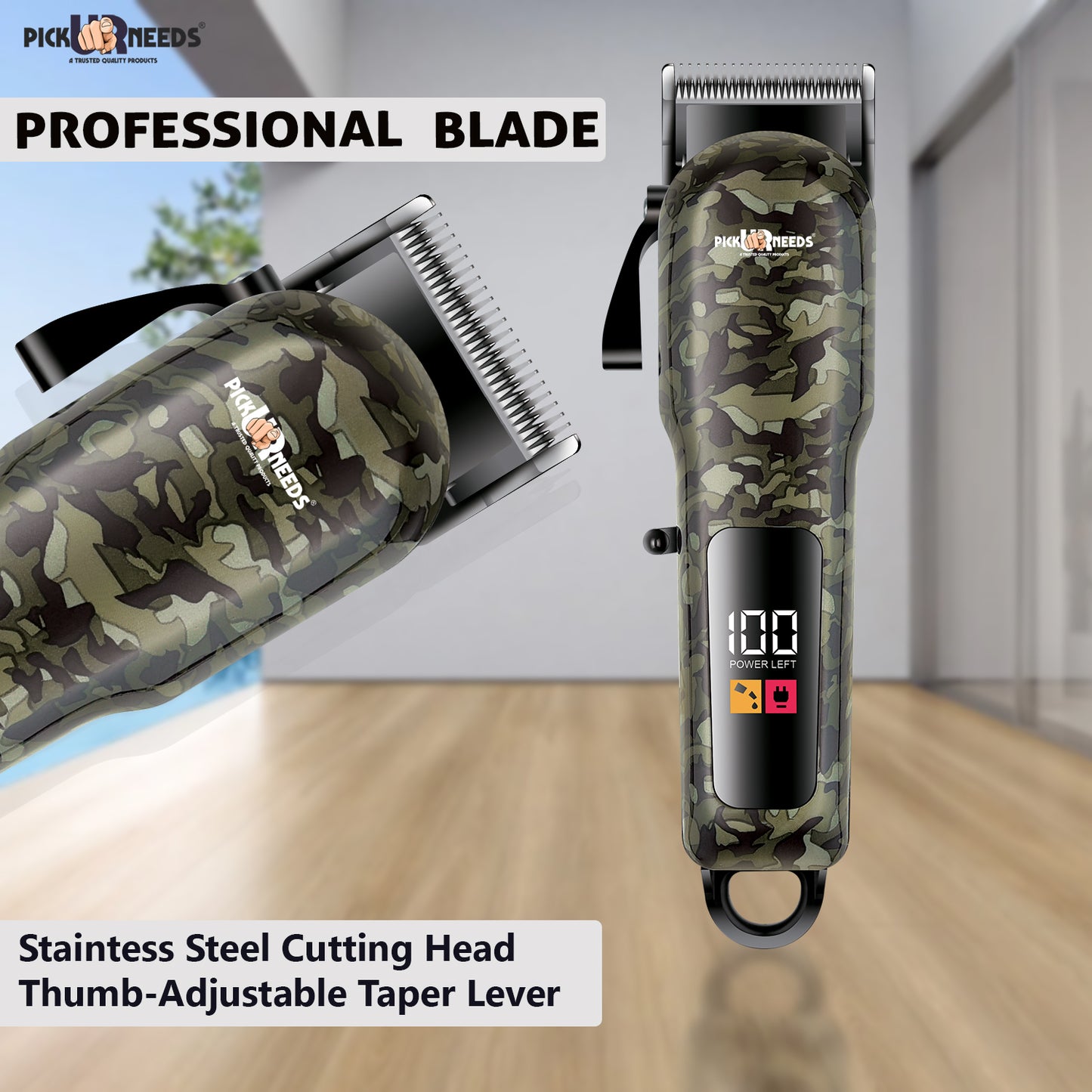 Pick Ur Needs Professional Hair Trimmer / Beard Clipper / Shaver With 8 Blade Digital Display Trimmer 180 min Runtime 8 Length Settings (Black)