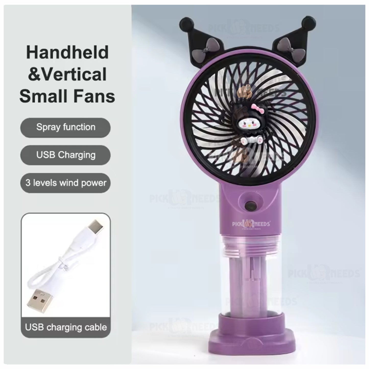 Pick Ur Needs Rechargeable Mini Handheld Fan With Water Spray Portable Fan USB Charging Port 3 mm 5 Blade Table Fan (White , Blue | Pack of 1)