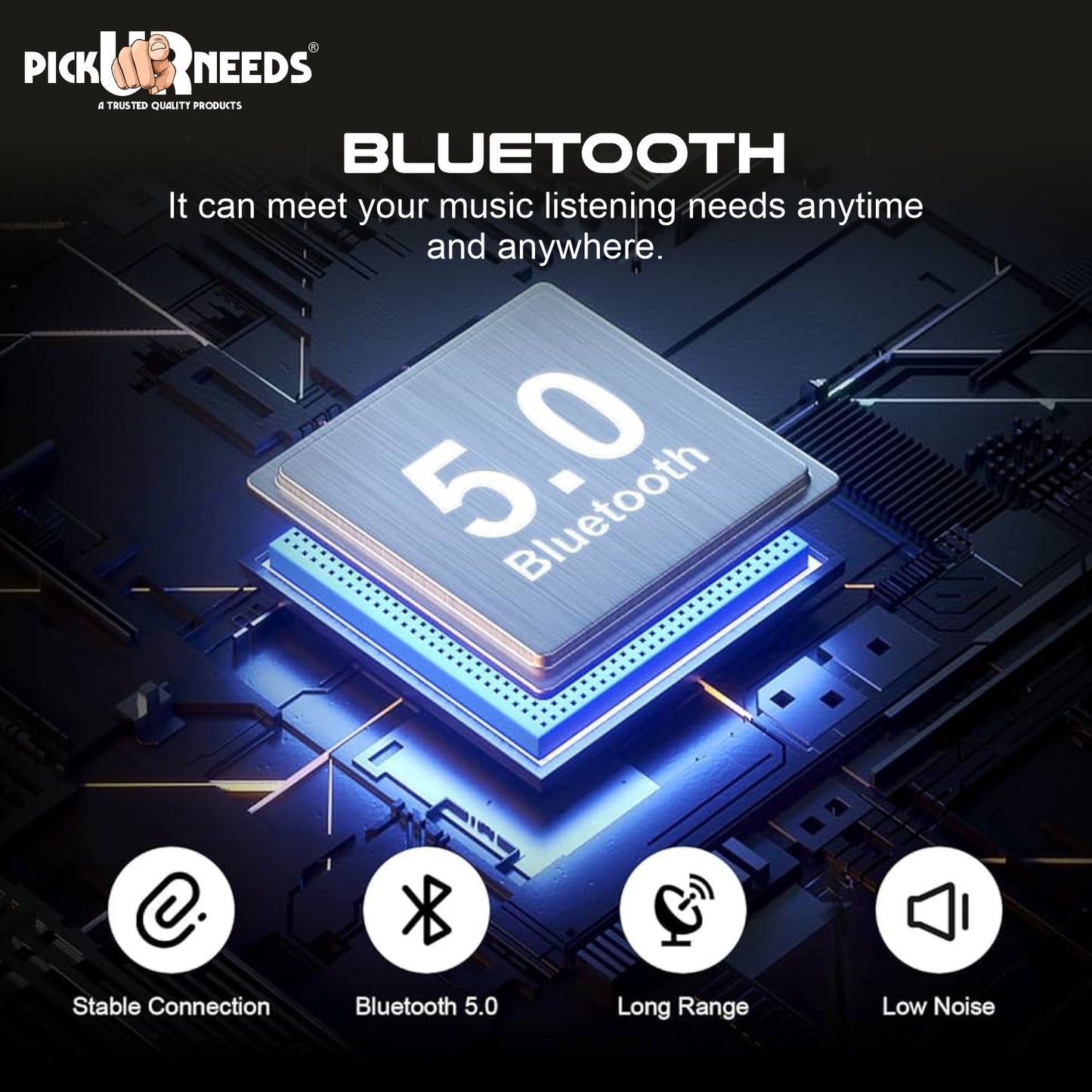 Pick Ur Needs Portable Bluetooth Speaker with High Bass β 5W Dynamic Thunder Sound, Cruiser Design, 1200mAh Rechargeable Battery, Wireless Audio for Outdoor & Indoor Use (Black)
