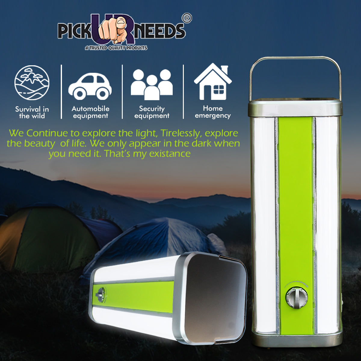 Pick Ur Needs High Range Rechargeable Home Emergency 4 Tube Lantern Light with with Solar Panel(3W+9V)