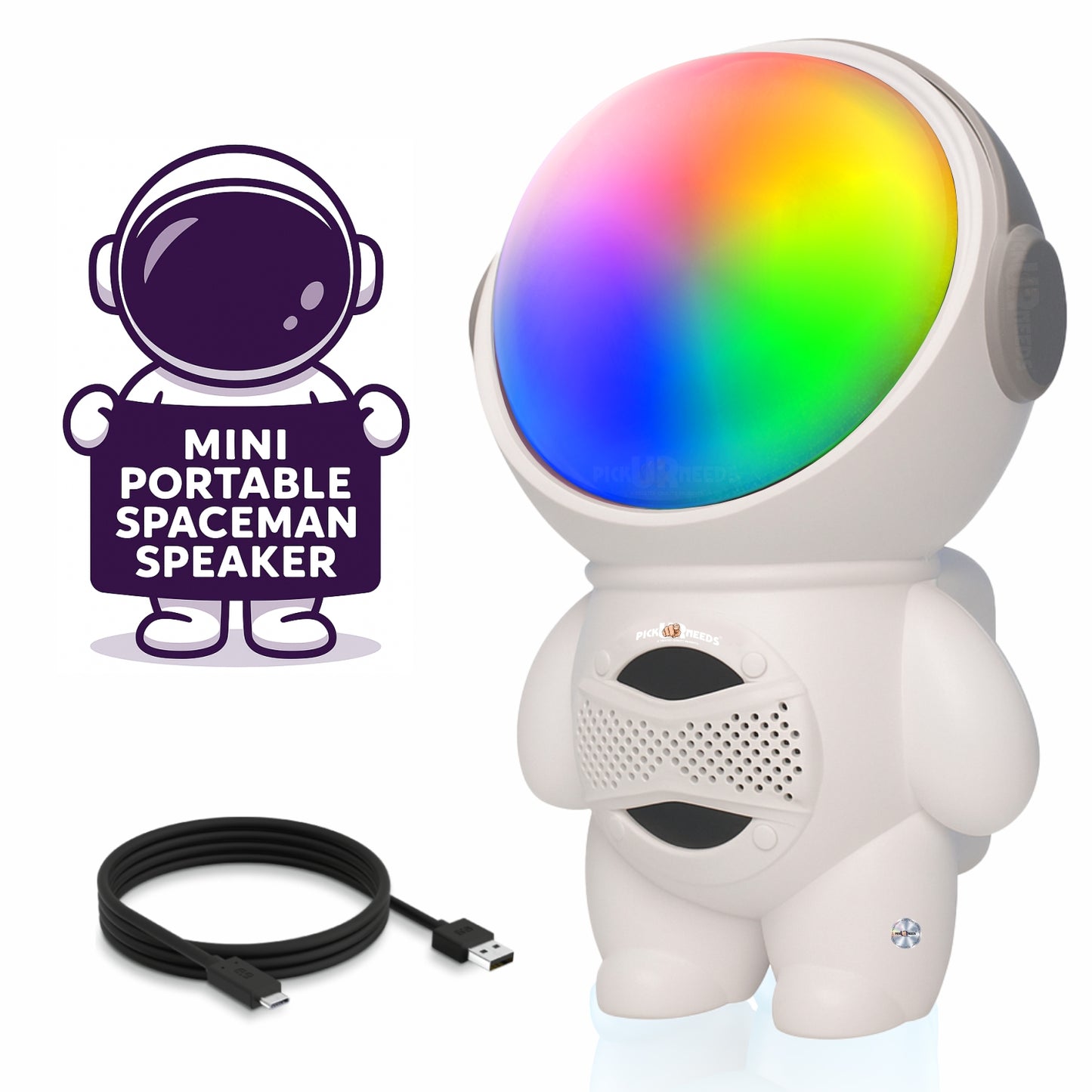 Pick Ur Needs Astronaut Portable Wireless Mini DJ Bluetooth Speaker with Dynamic Thunder Sound, 6.8W HiFi Bass, LED Lights, 1200mAh Battery, USB/TF Card Playback