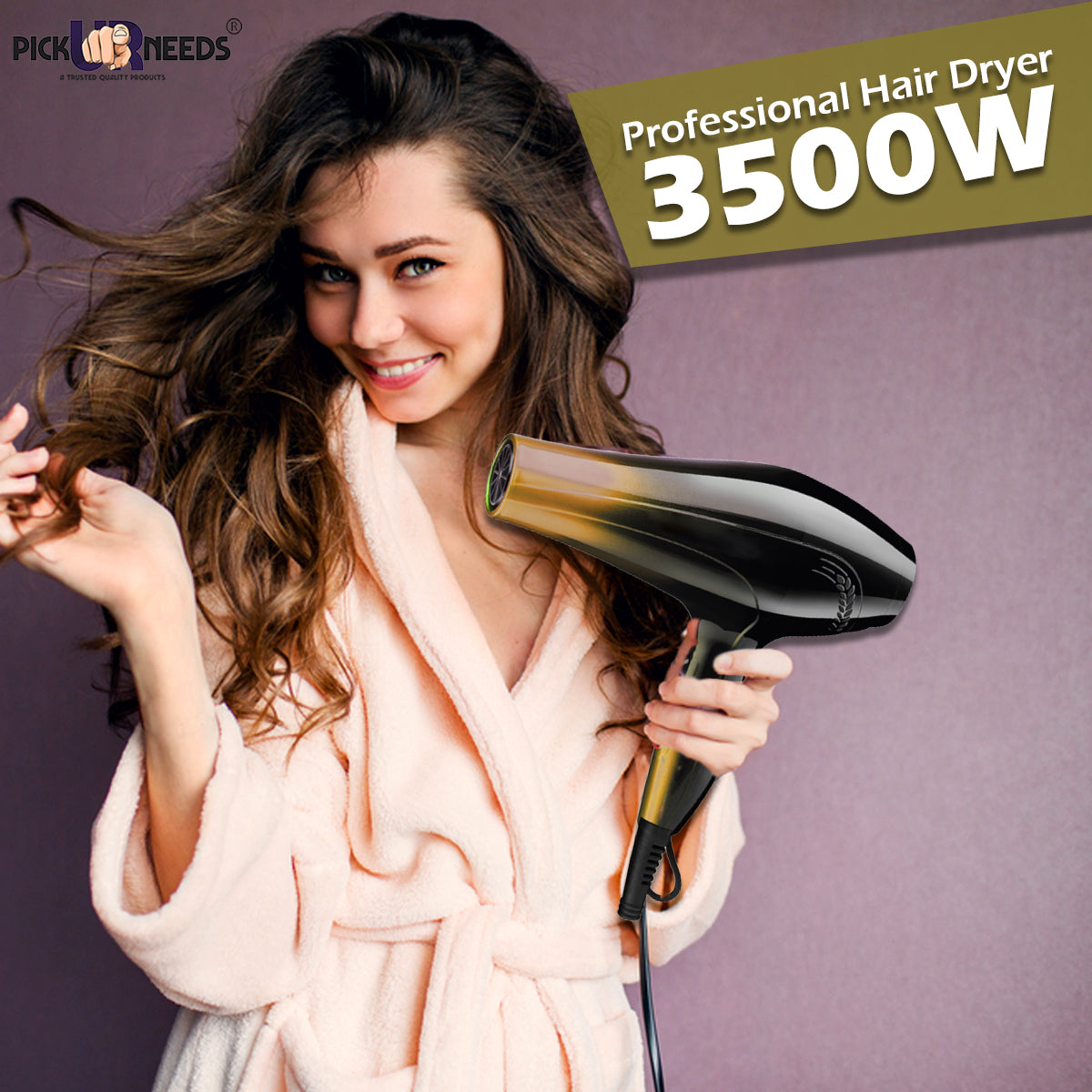 Pick Ur Needs Rocklight 3500watt Powerful Professional Hair Dryer Styling Tools Hot/Cold Wind With Air Collecting Nozzle(Mix Color) Hair Dryer (3500 W, Multicolor)