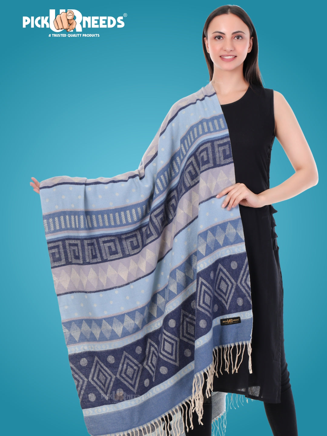 Pick Ur Needs Premium Winter Woolen Shawl for Women  Soft & Warm Ethnic Design Stole with Tassels  Stylish Warm Wrap for Winter & Parties