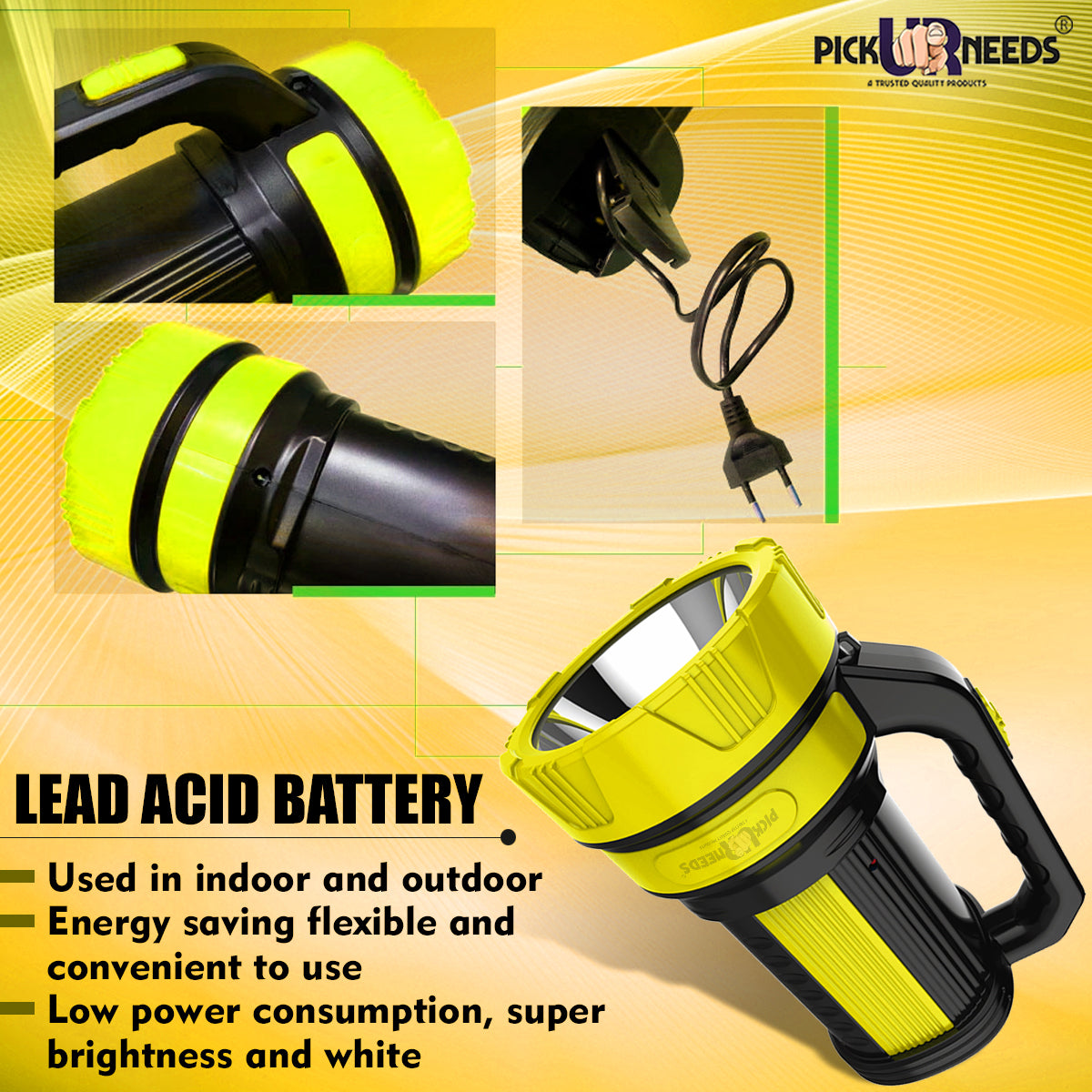 Pick Ur Needs Premium Quality 50 Watt Rechargeable Long Range Search Torch With 2 Side Emergency Tube Light