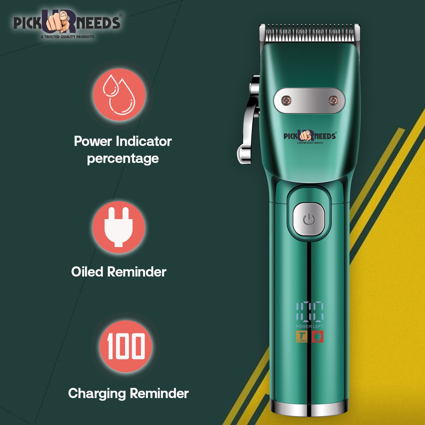 Professional Pick Ur Needs Hair Clipper / Shaver / Trimmer For Men Metal Body With LED Display Shaver For Men (Red)