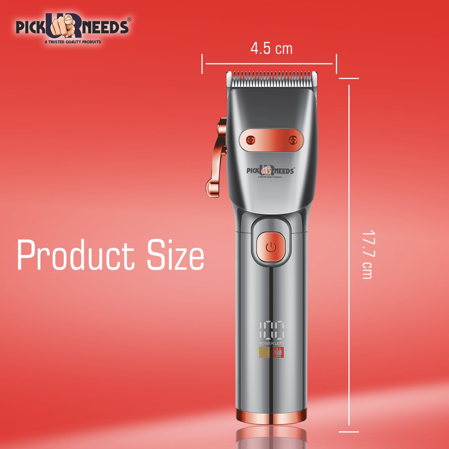 Professional Pick Ur Needs Hair Clipper / Shaver / Trimmer For Men Metal Body With LED Display Shaver For Men (Red)