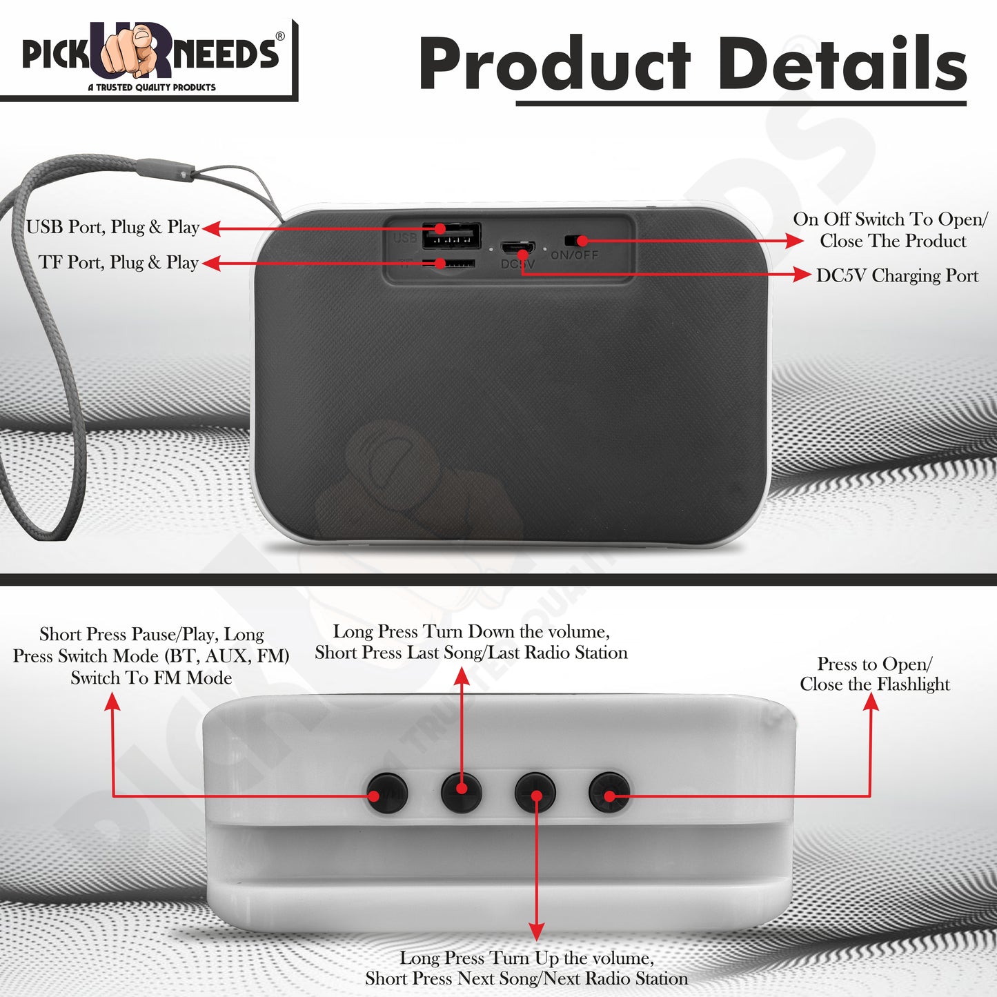 Pick Ur Needs Portable Wireless Speakers With Disco RGB Light TF Card / USB Device Supported 5 W Bluetooth Speaker (Black, 5.0 Channel)