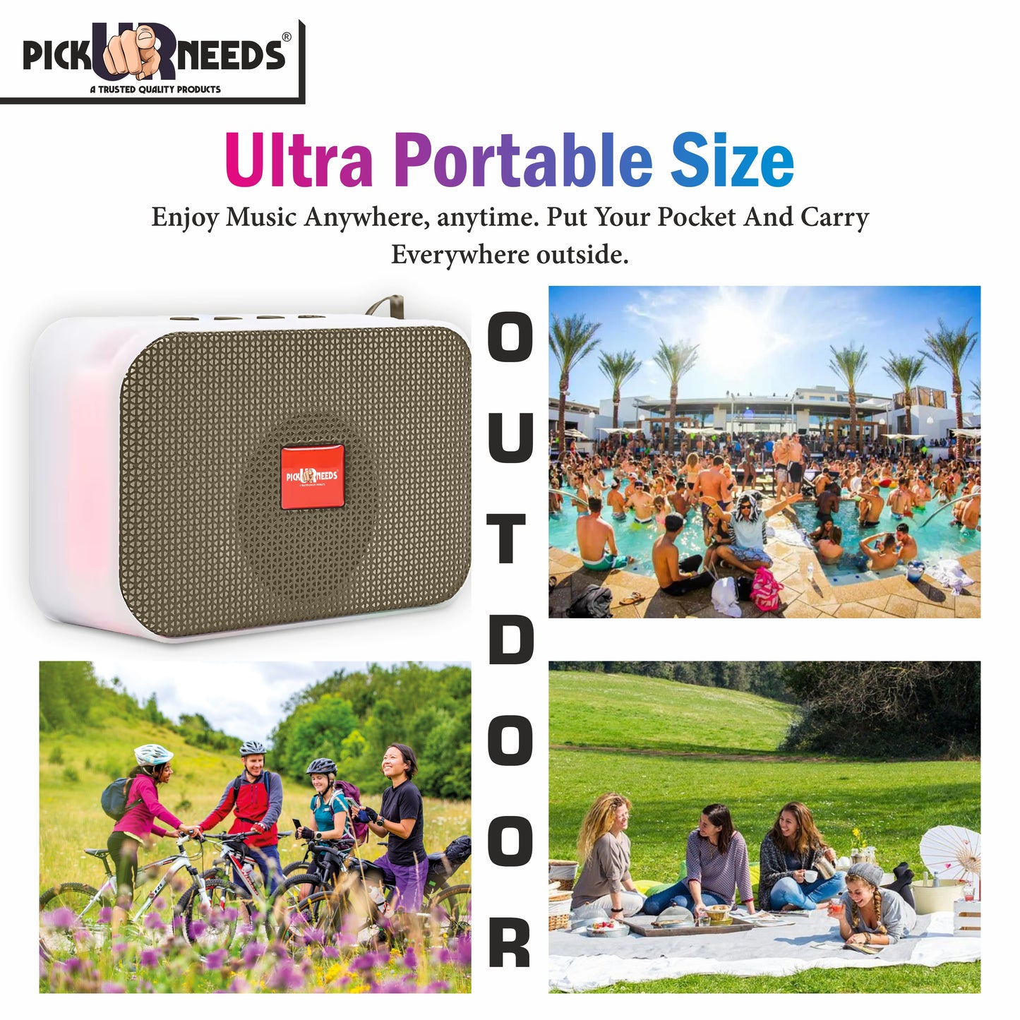Pick Ur Needs Portable Wireless Speakers With Disco RGB Light TF Card / USB Device Supported 5 W Bluetooth Speaker (Black, 5.0 Channel)