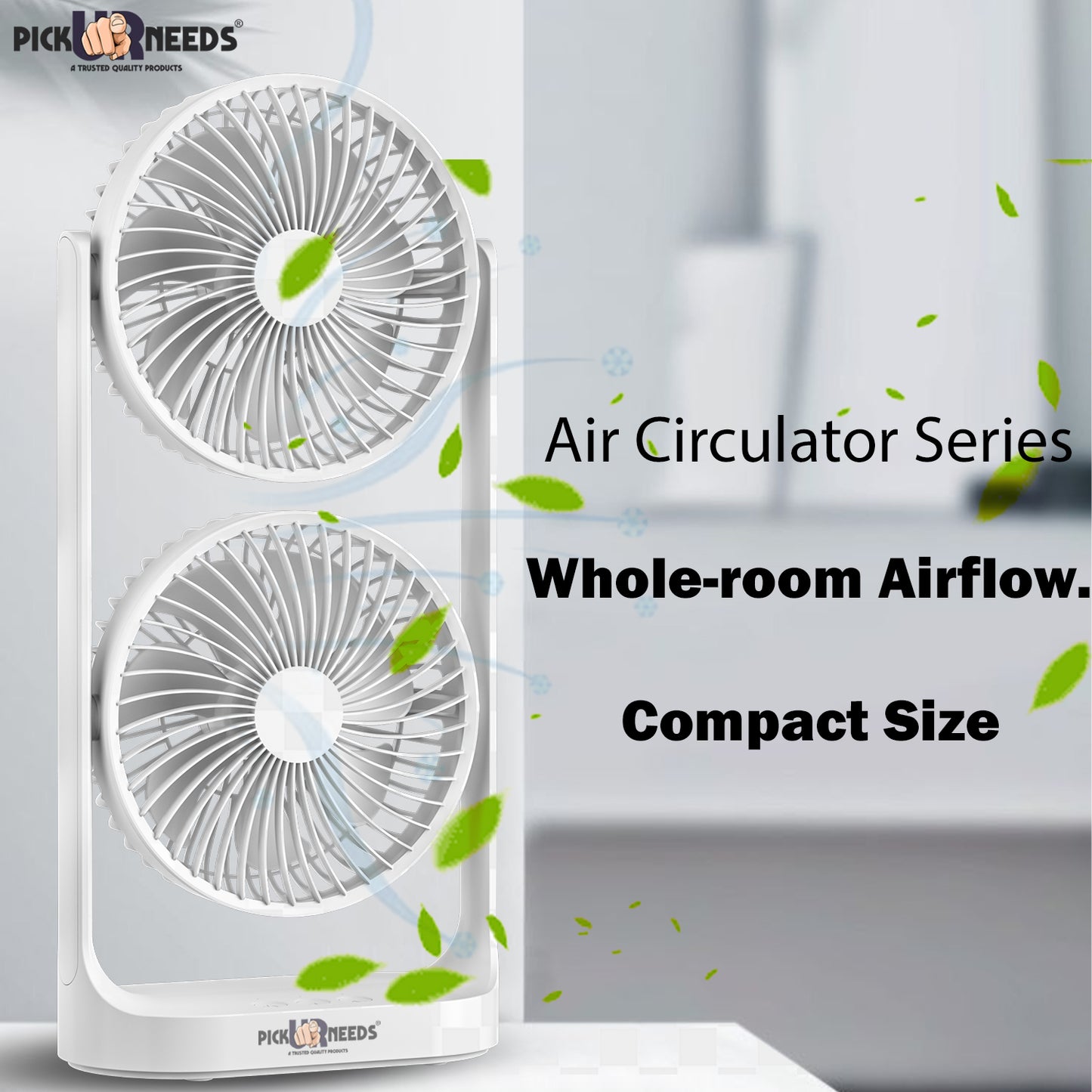 Pick Ur Needs Desk Table Fan Rechargeable Electric Dual Head with Powerful Airflow for Office 4000mAh Battery 3 Speed Mode
