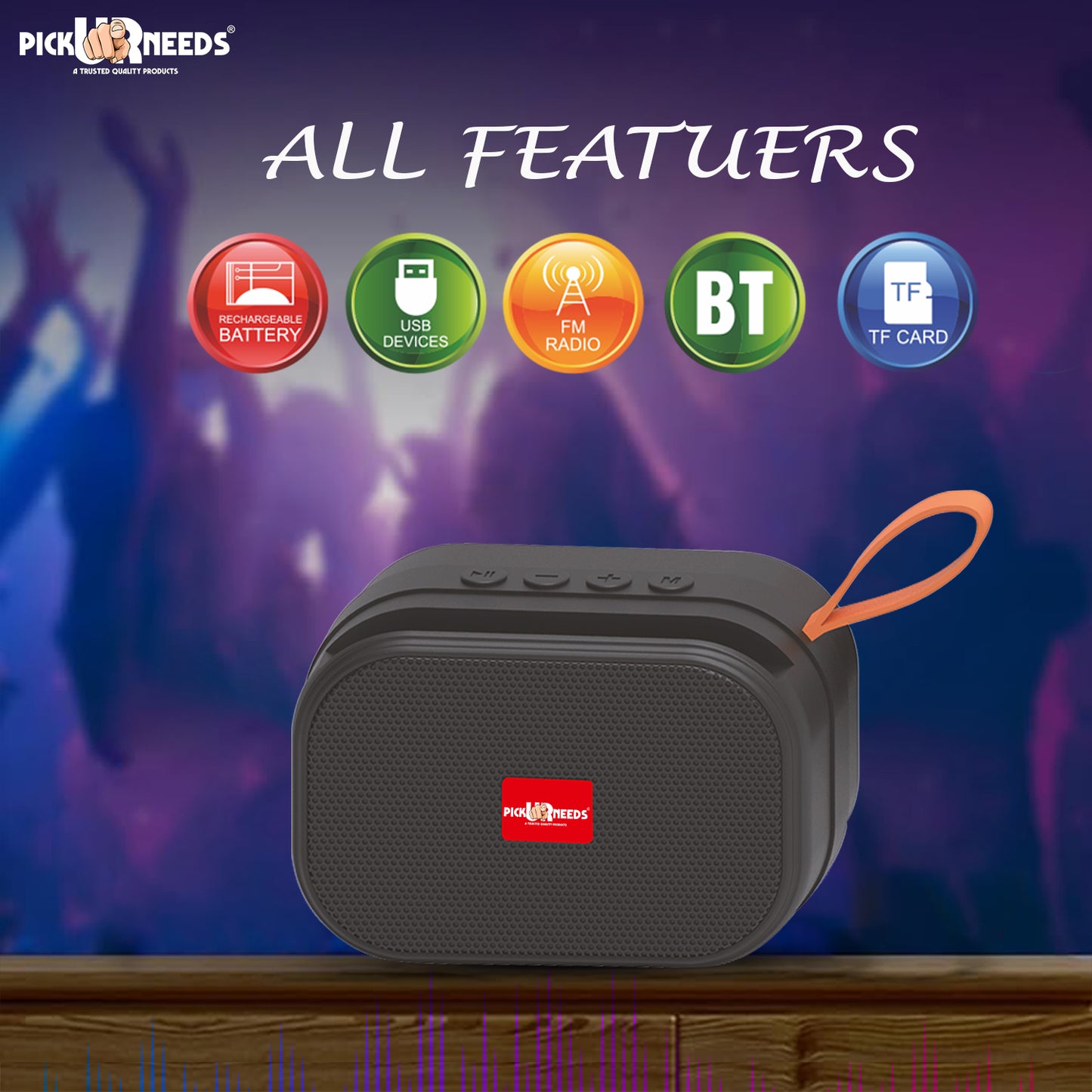 Pick Ur Needs Wireless 2 Side Loud Speaker With USB / TF Card Support 5 W Bluetooth Speaker (Blue, 5.0 Channel)