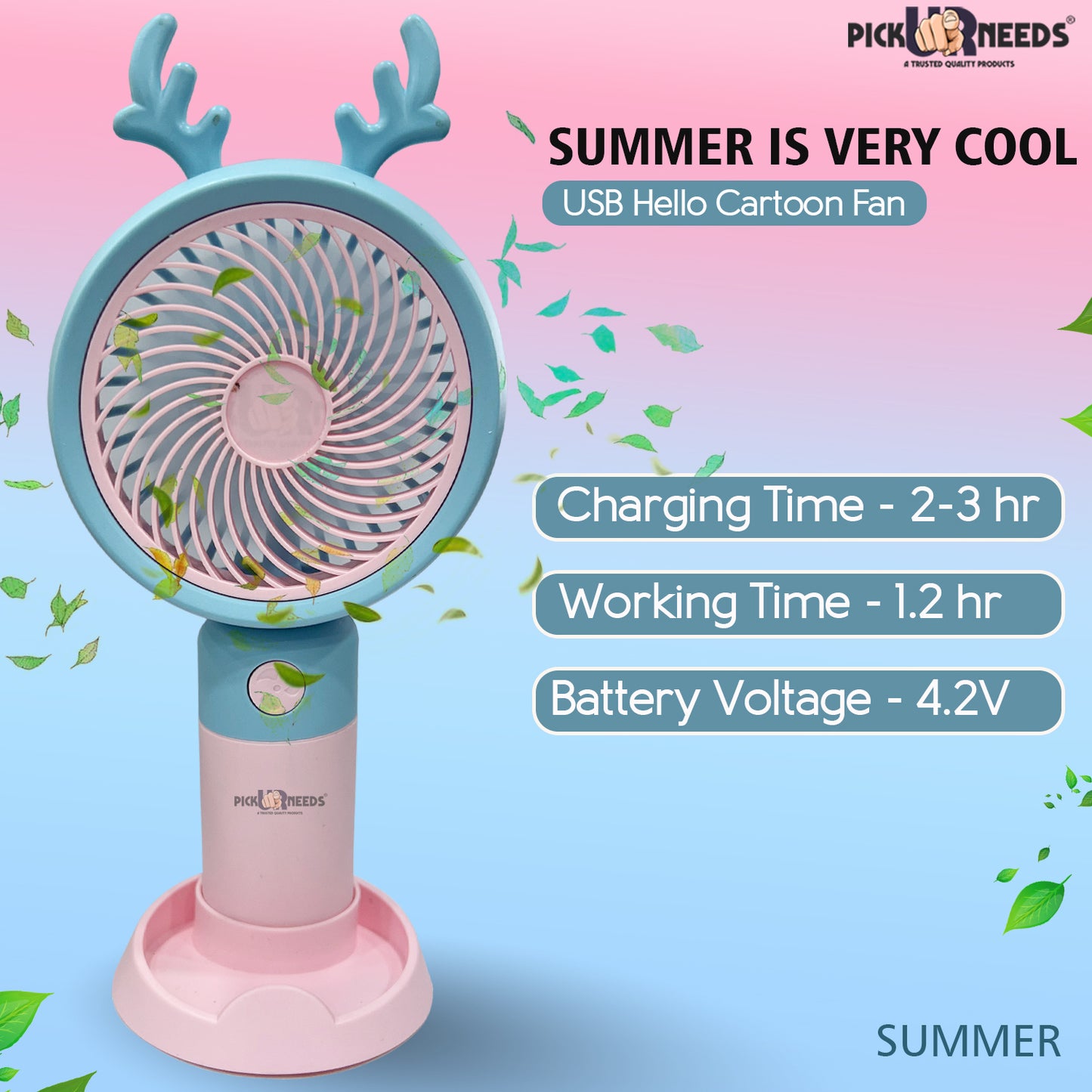 Pick Ur Needs Mini Fan Rechargeable Handheld Fan With Stand USB Charging Fan For Outdoor Usage/Camping/Travelling Mini Pocket Fan